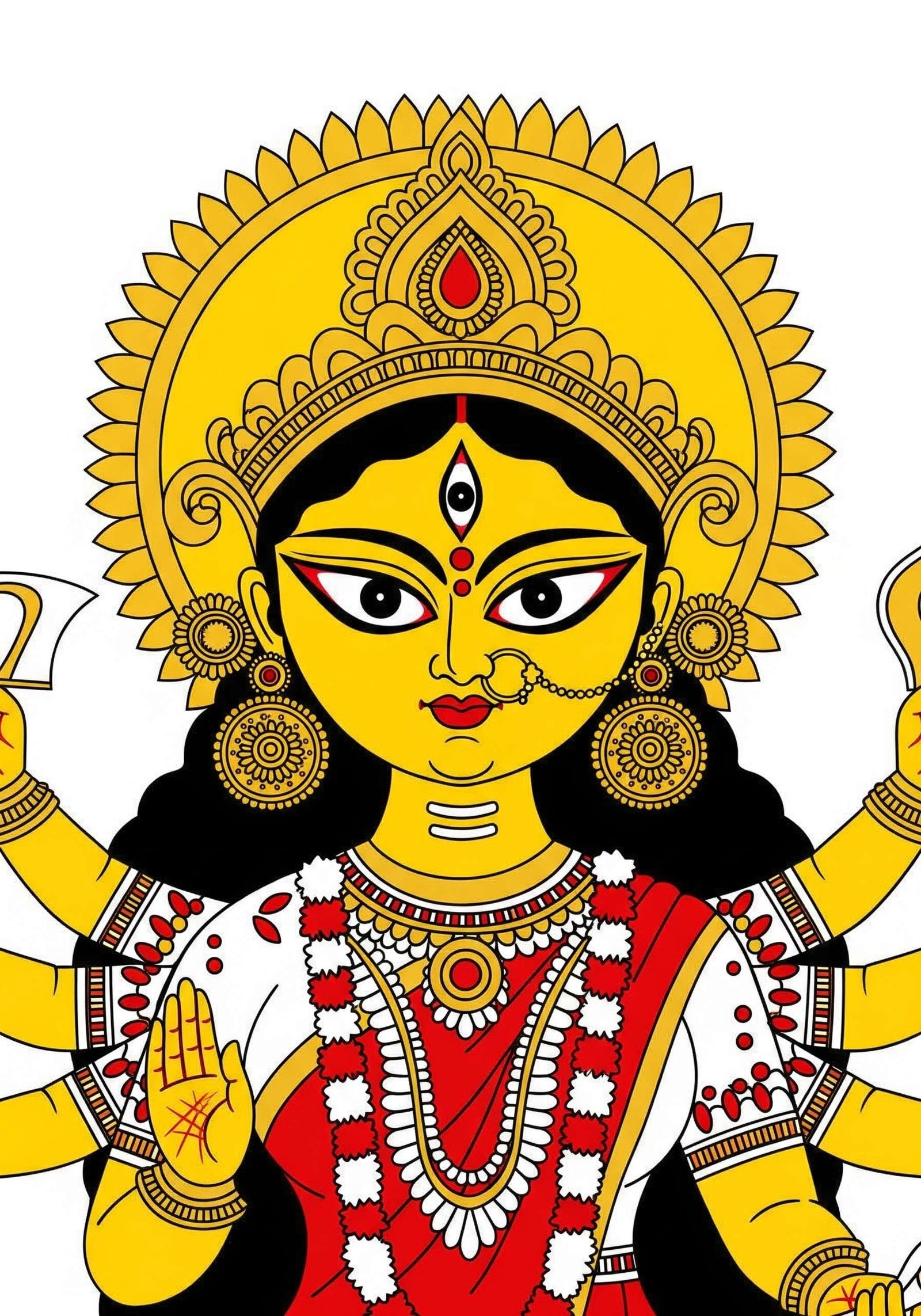 Vibrant Goddess Durga Cartoon Illustration Wallpaper