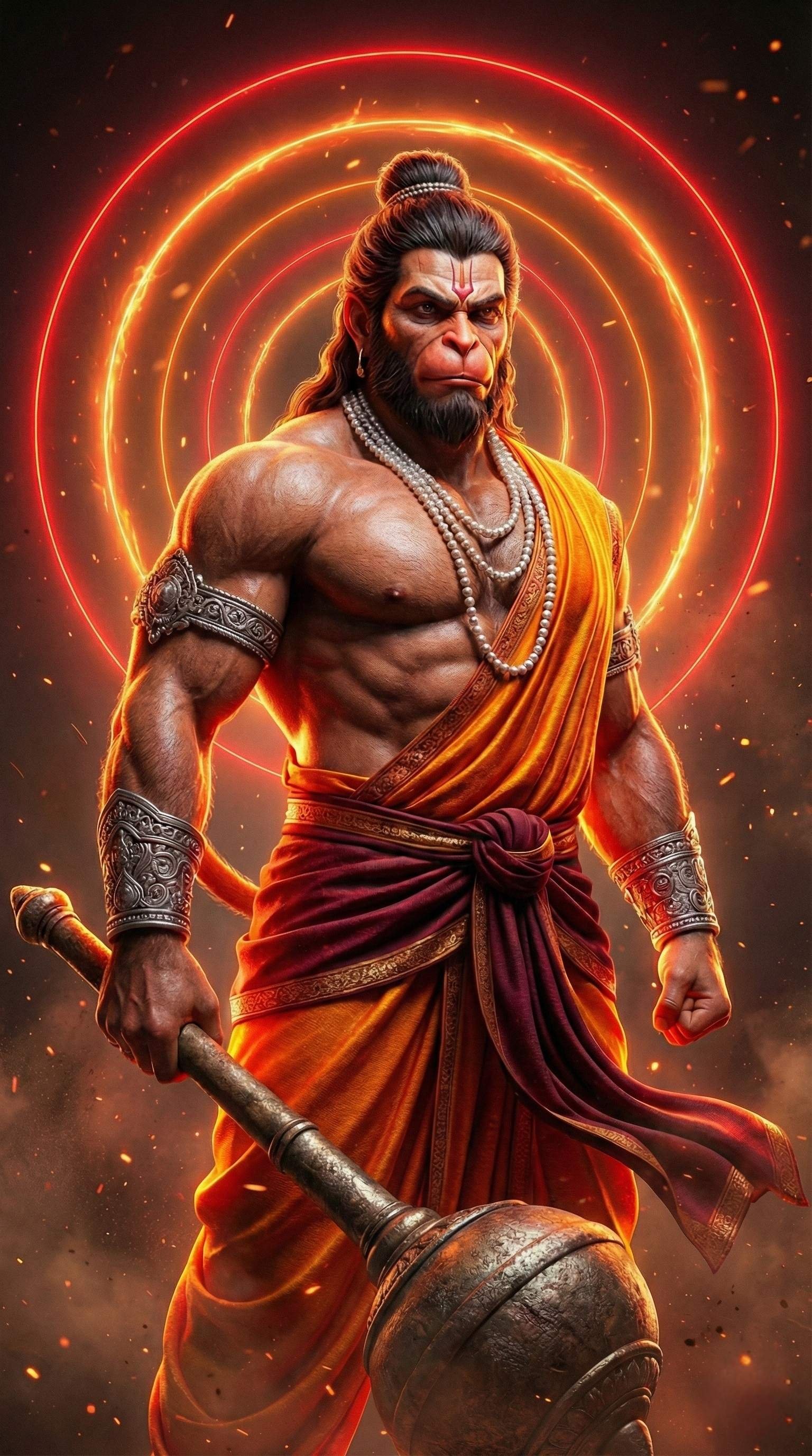Divine Warrior Hanuman With Fiery Aura – Powerful 3D Artwork