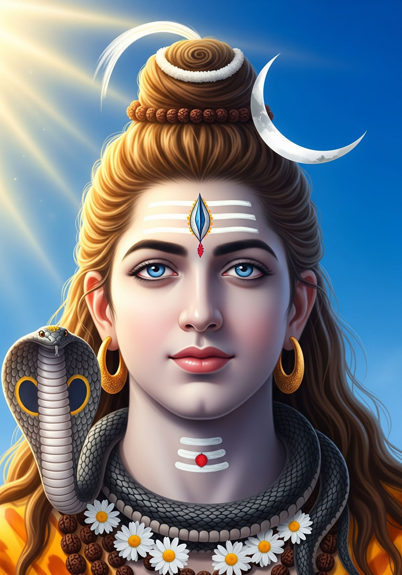 Divine Shiva Portrait with Serene Blue Aura