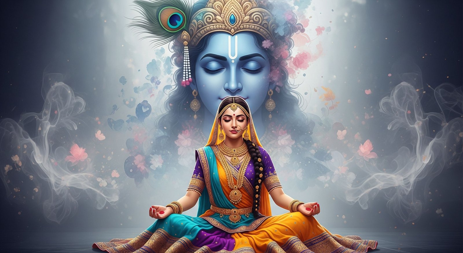 Divine Meditation of Radha with Krishna’s Eternal Presence
