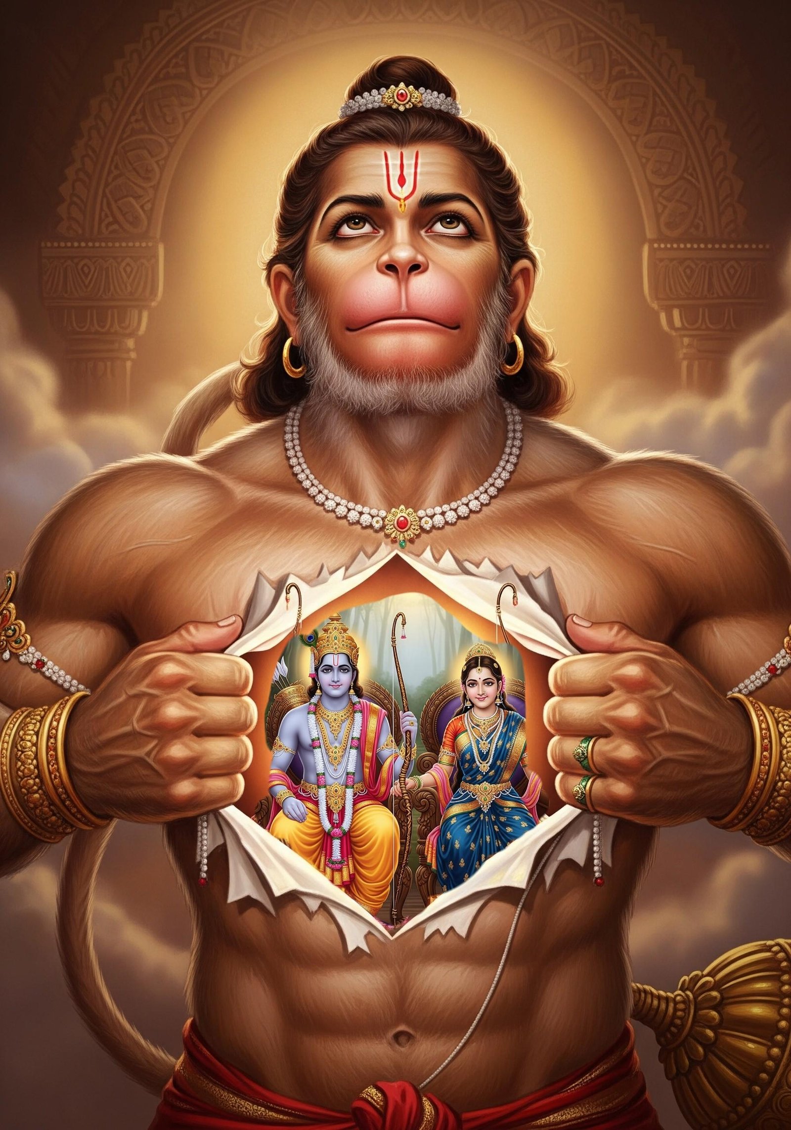 Devotion Unrevealed: Hanuman Showing Lord Ram and Sita in His Heart