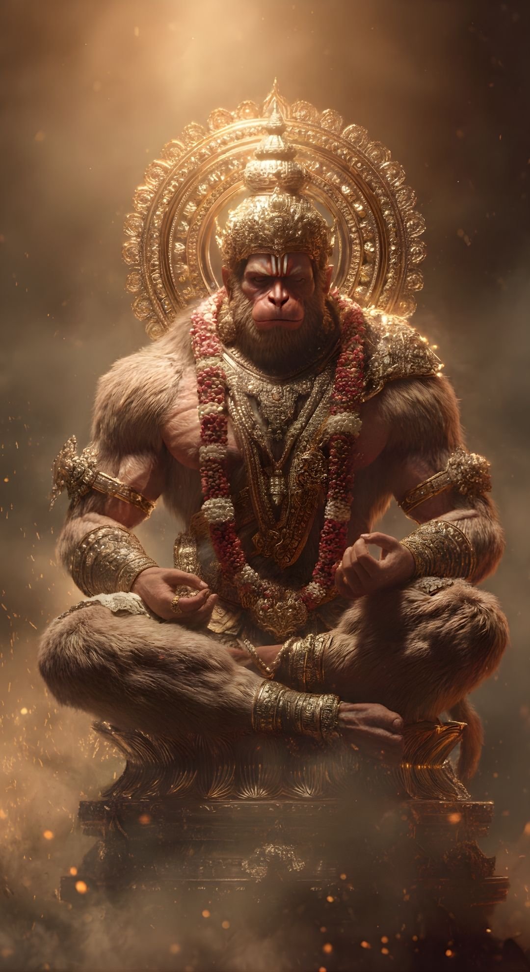 Divine Lord Hanuman in Golden Celestial Meditation