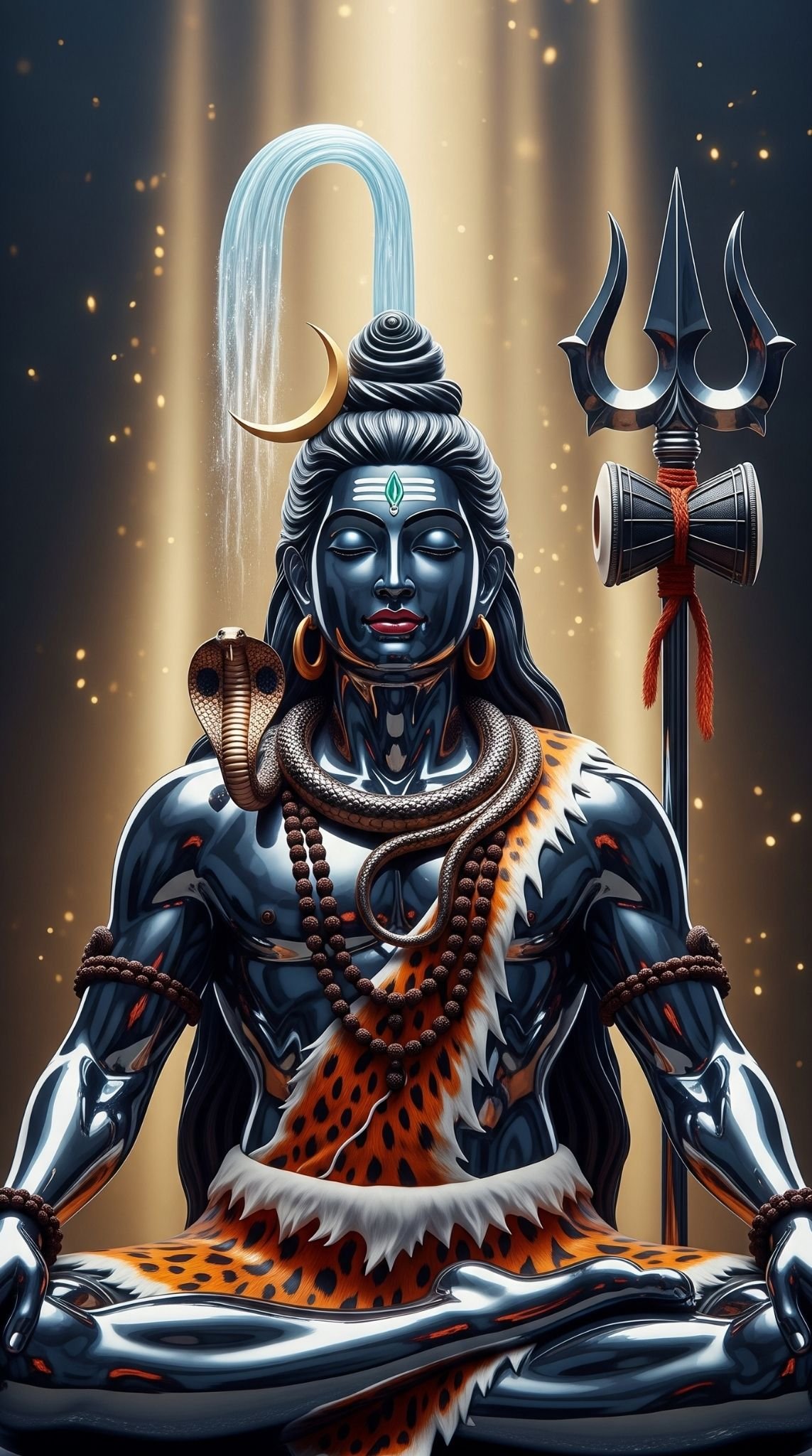 Meditative Shiva with Ganga and Trishul