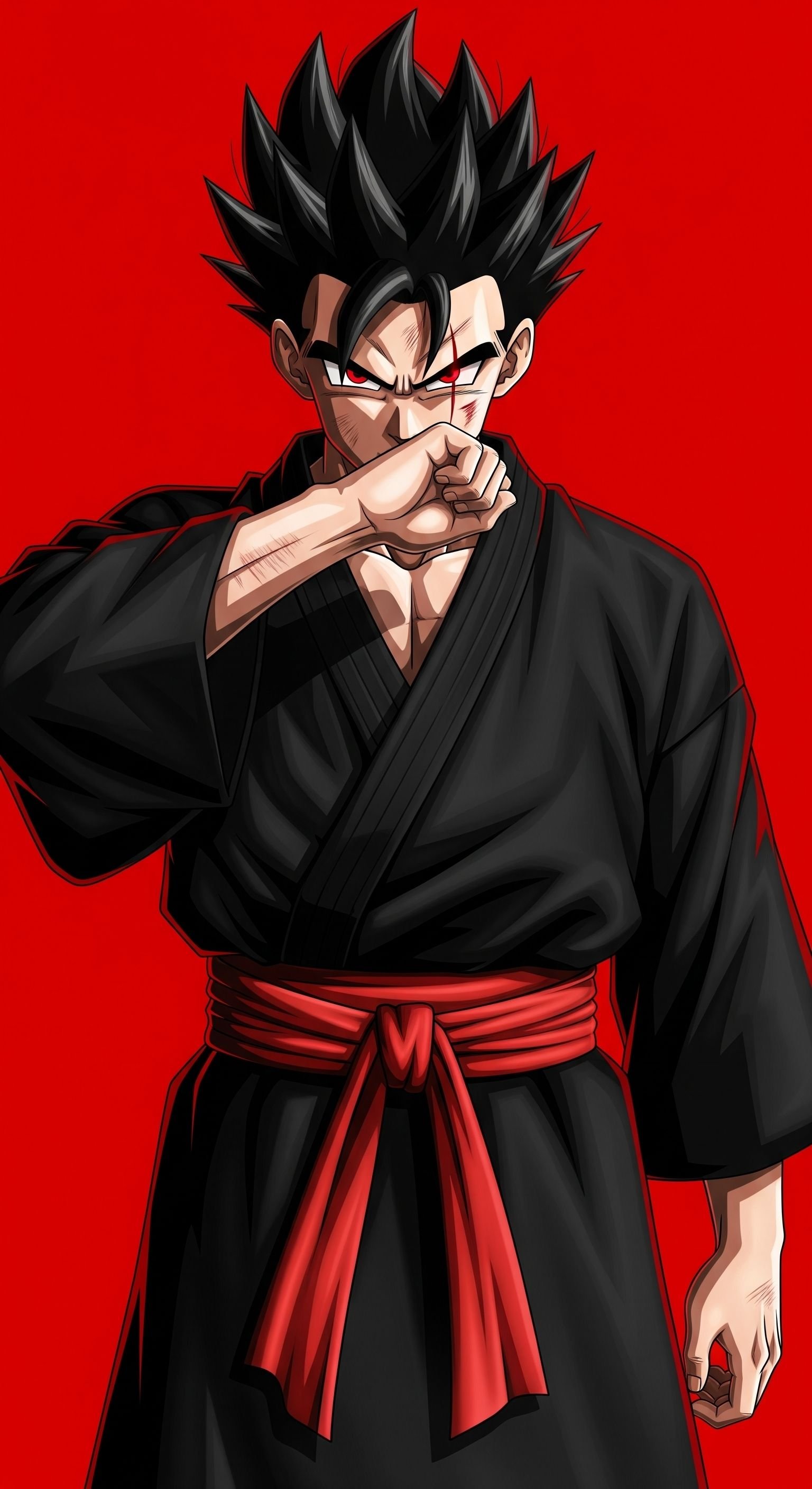 Dark Warrior Gohan in Black Gi – Intense Anime Portrait