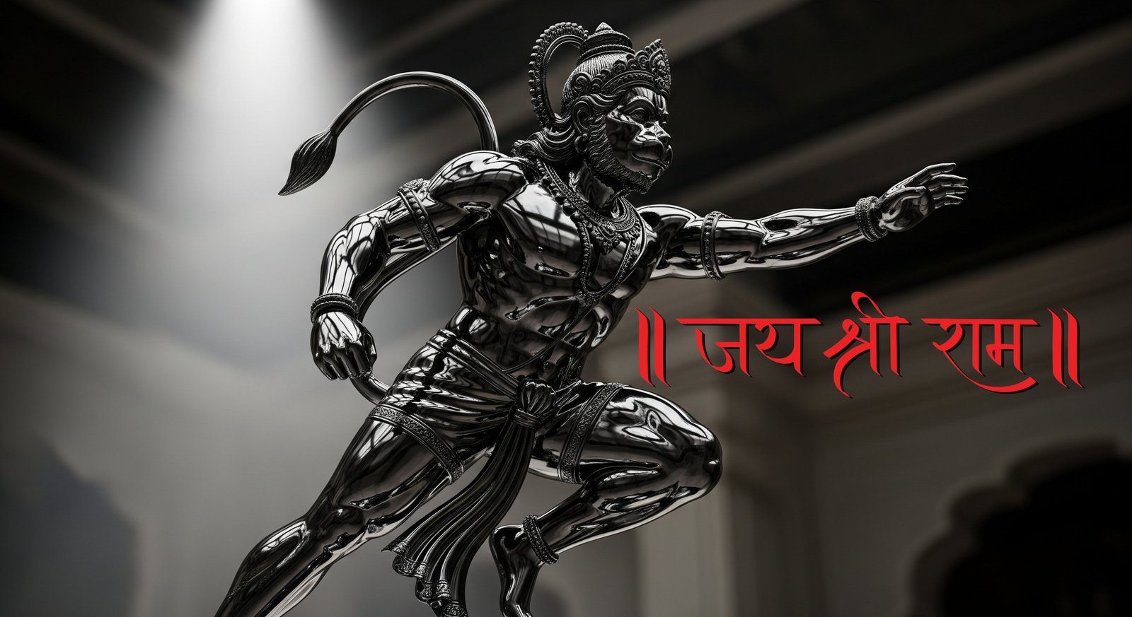 Shiny Black Hanuman Idol with Divine Aura