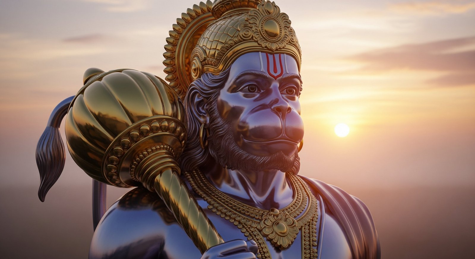 Golden Sunrise Hanuman with Gada – Divine Strength Wallpaper