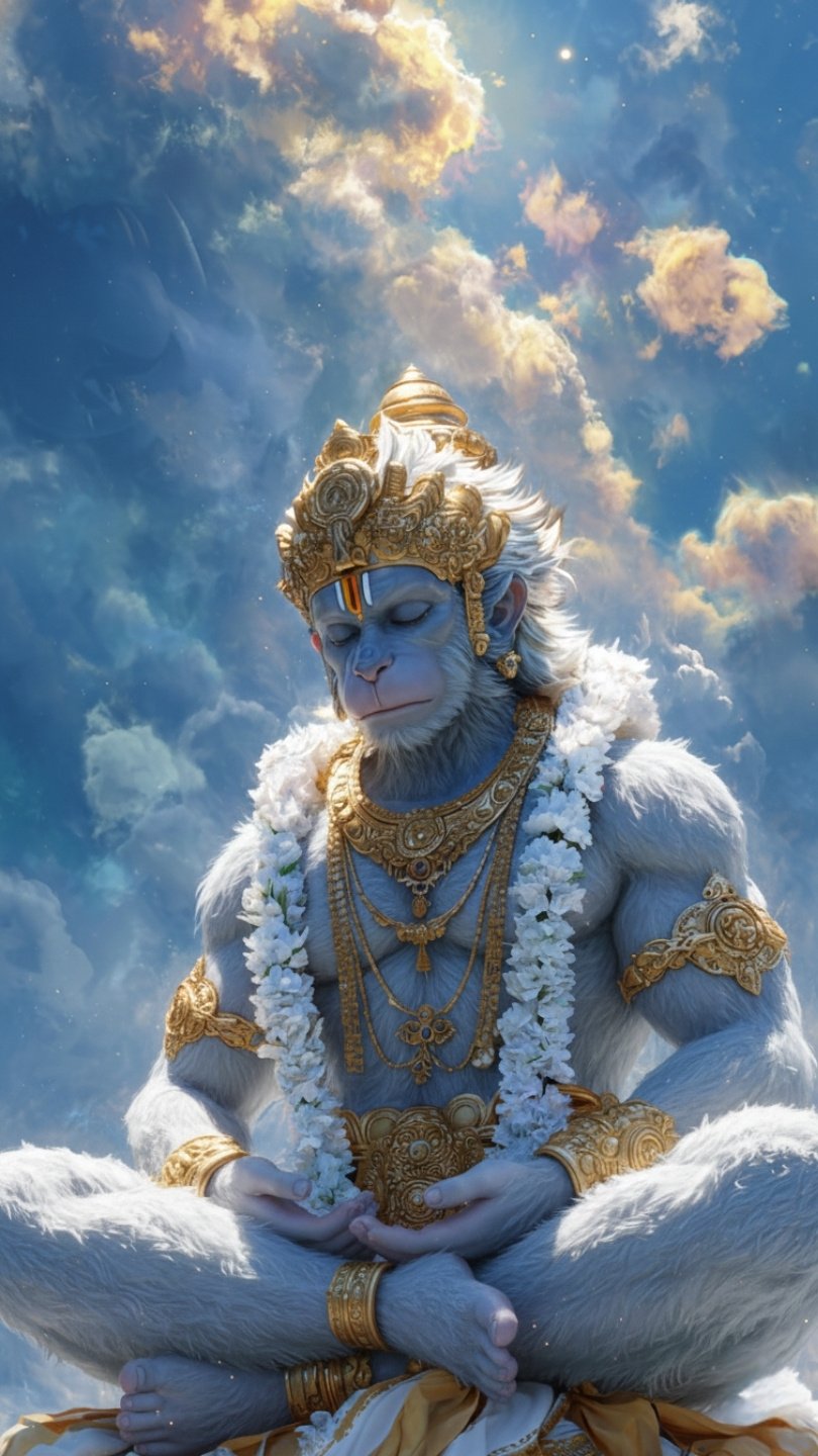 Serene Lord Hanuman Meditation Wallpaper in Divine Sky