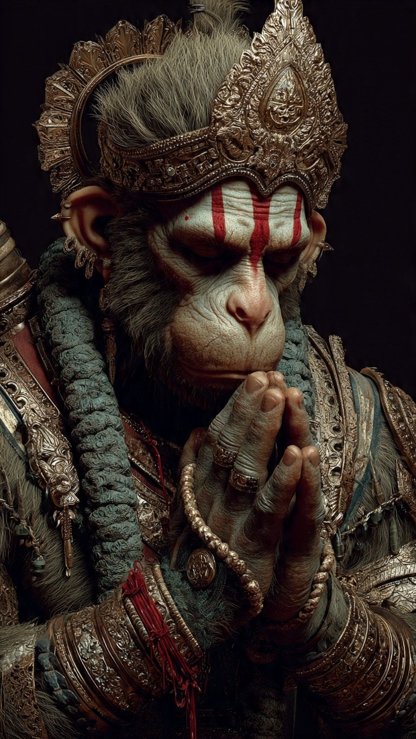 Hanuman Ji Praying in Deep Devotion Powerful HD Wallpaper