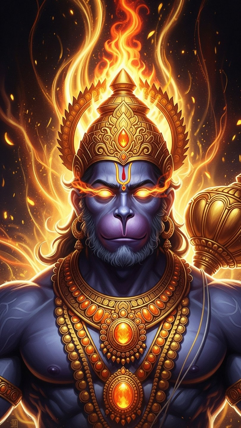 Fiery Lord Hanuman Wallpaper with Divine Power Aura