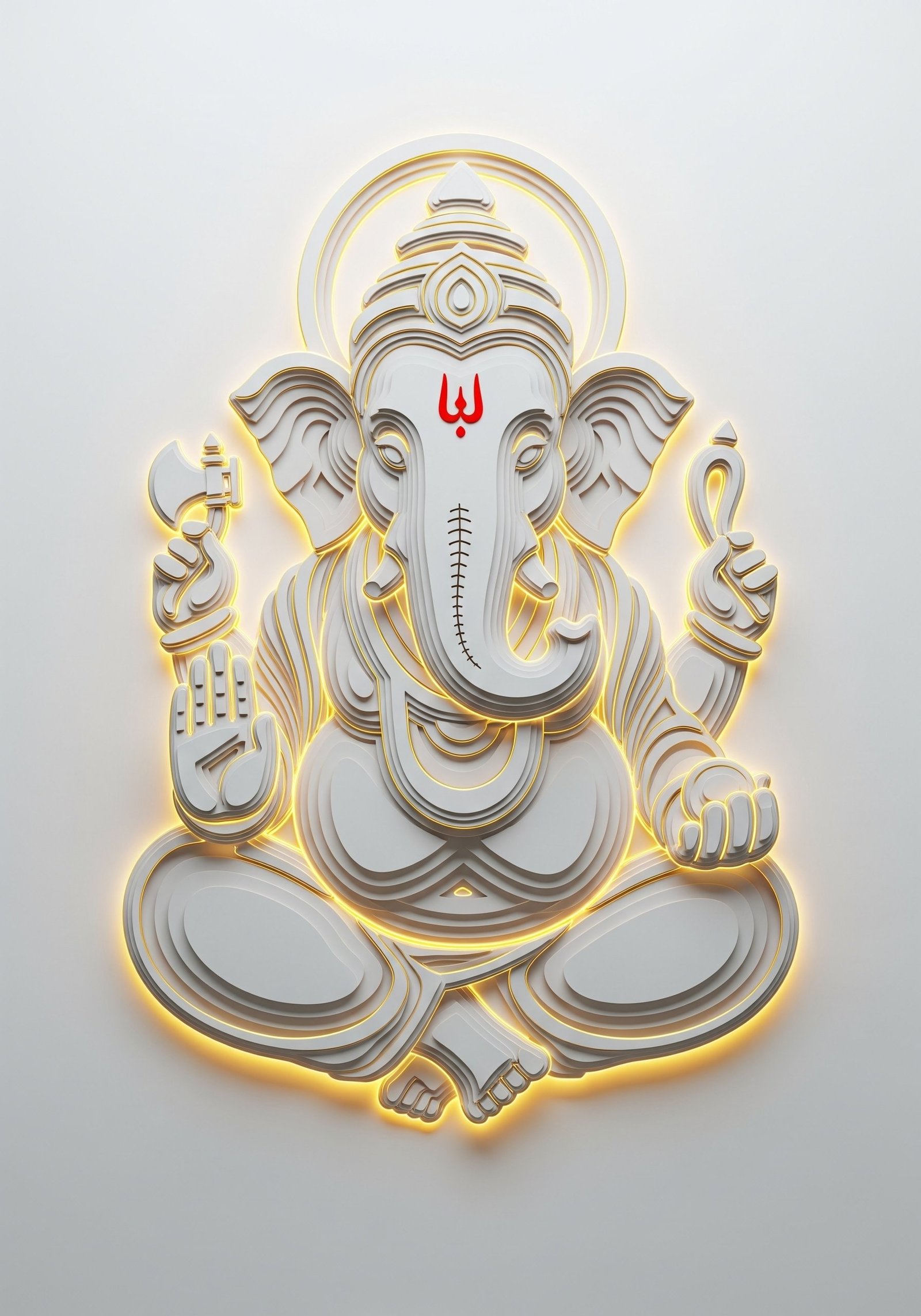 Minimal White Ganesh Wallpaper with Golden Glow