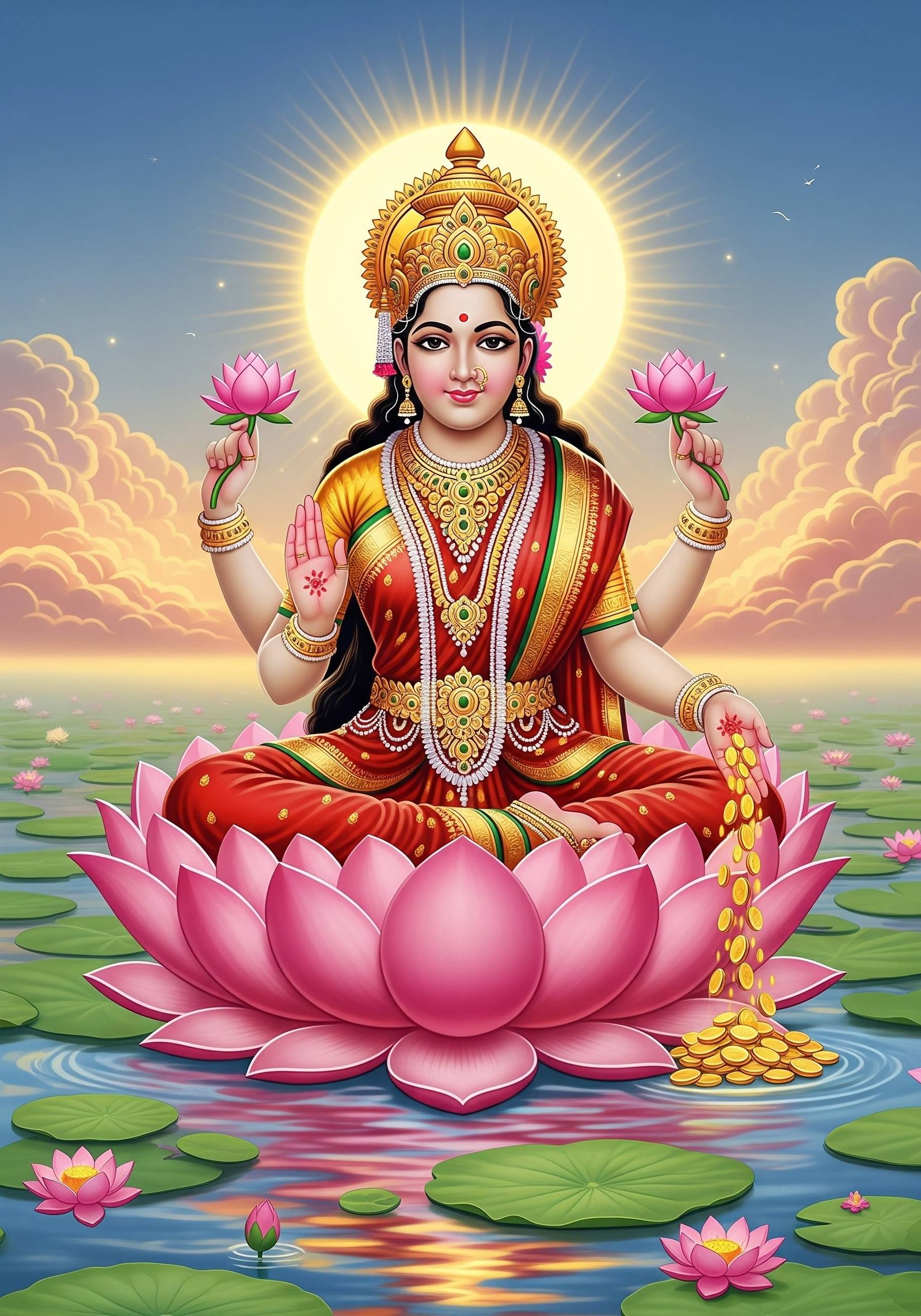 Goddess Lakshmi Lotus Wallpaper – Divine Wealth & Prosperity Art