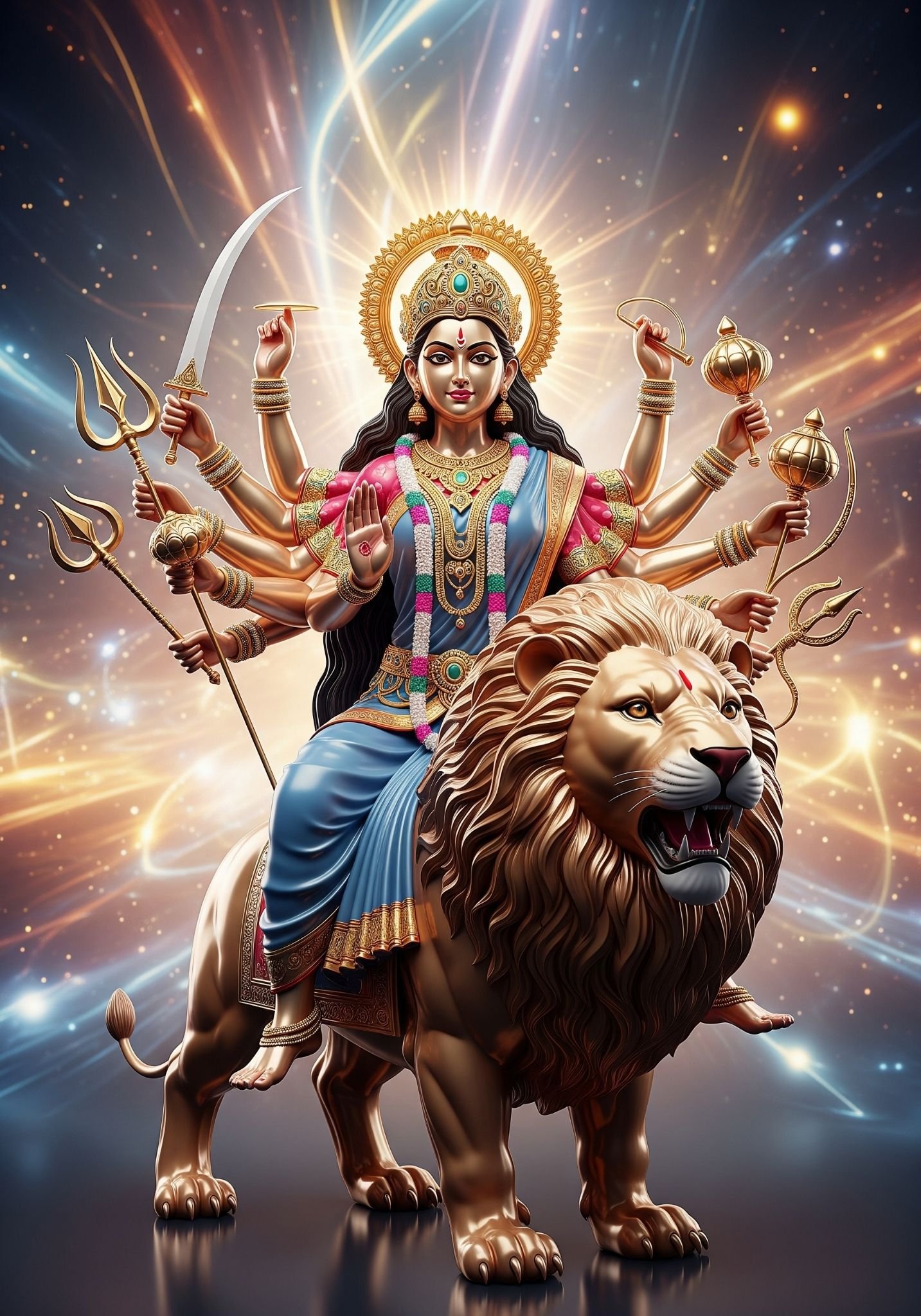 Goddess Durga Riding Lion Divine Power 4K Wallpaper