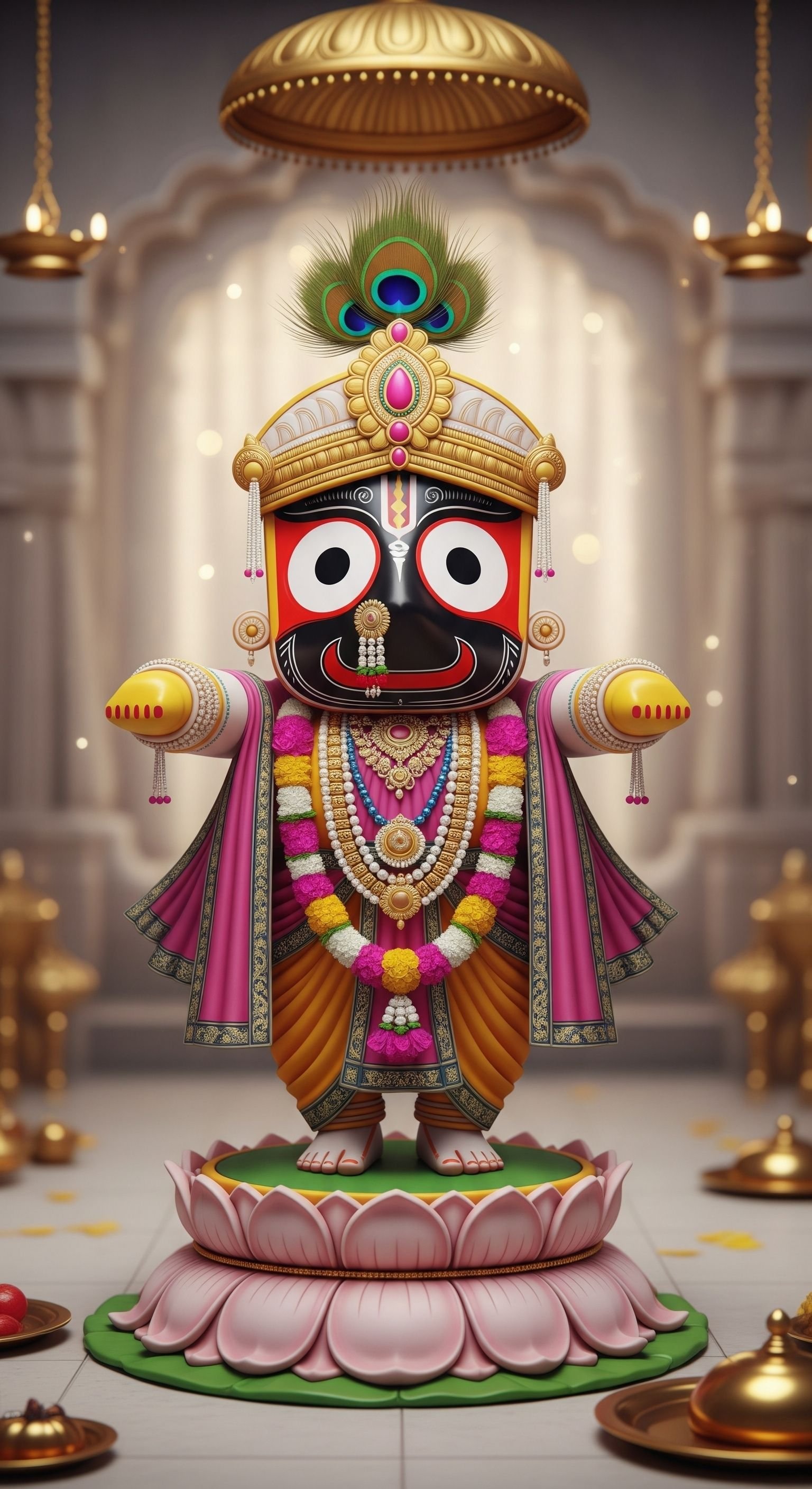 Lord Jagannath 3D Idol Wallpaper – Divine Temple Art HD