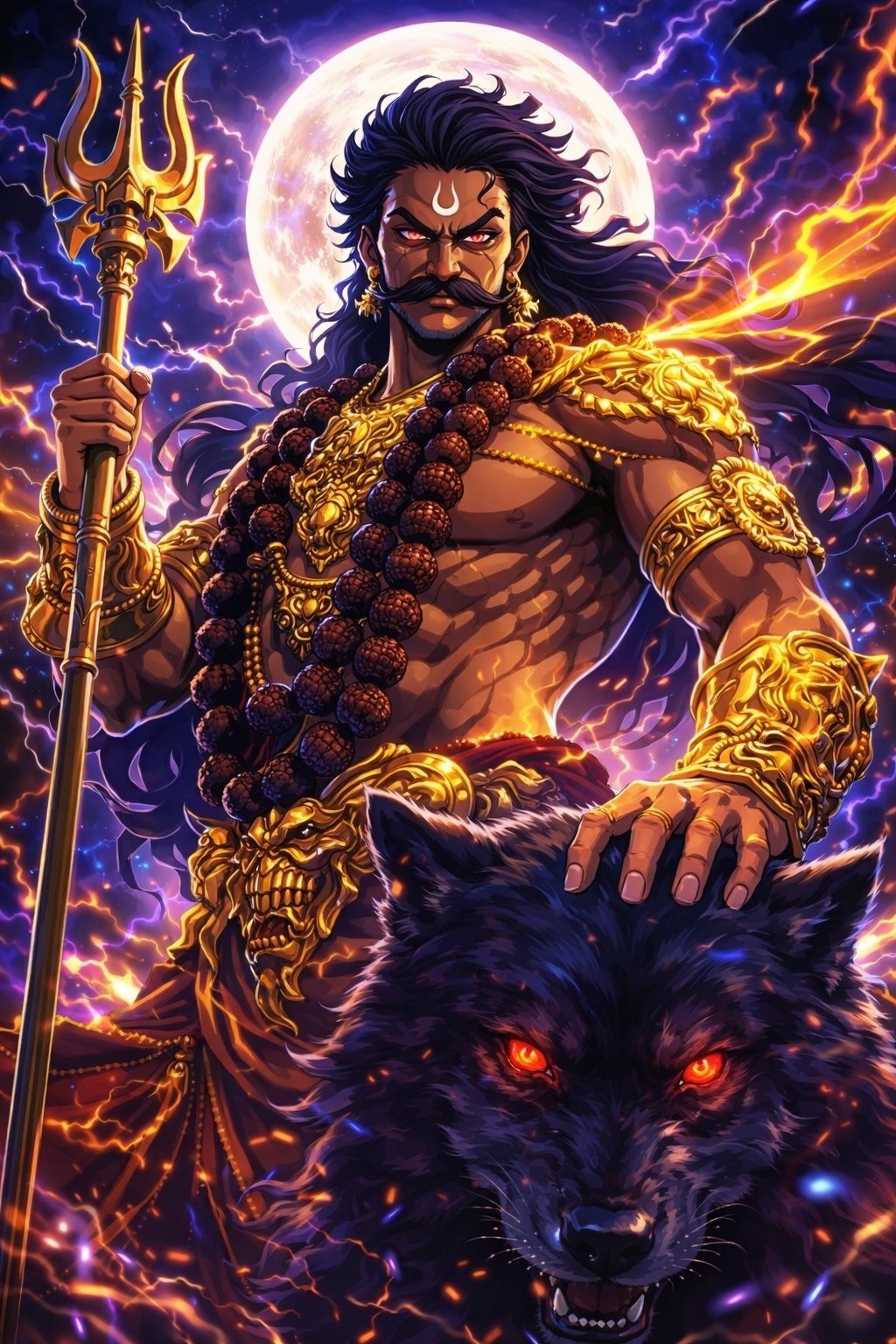 Fierce Mahadev Warrior Form Under Full Moon Power