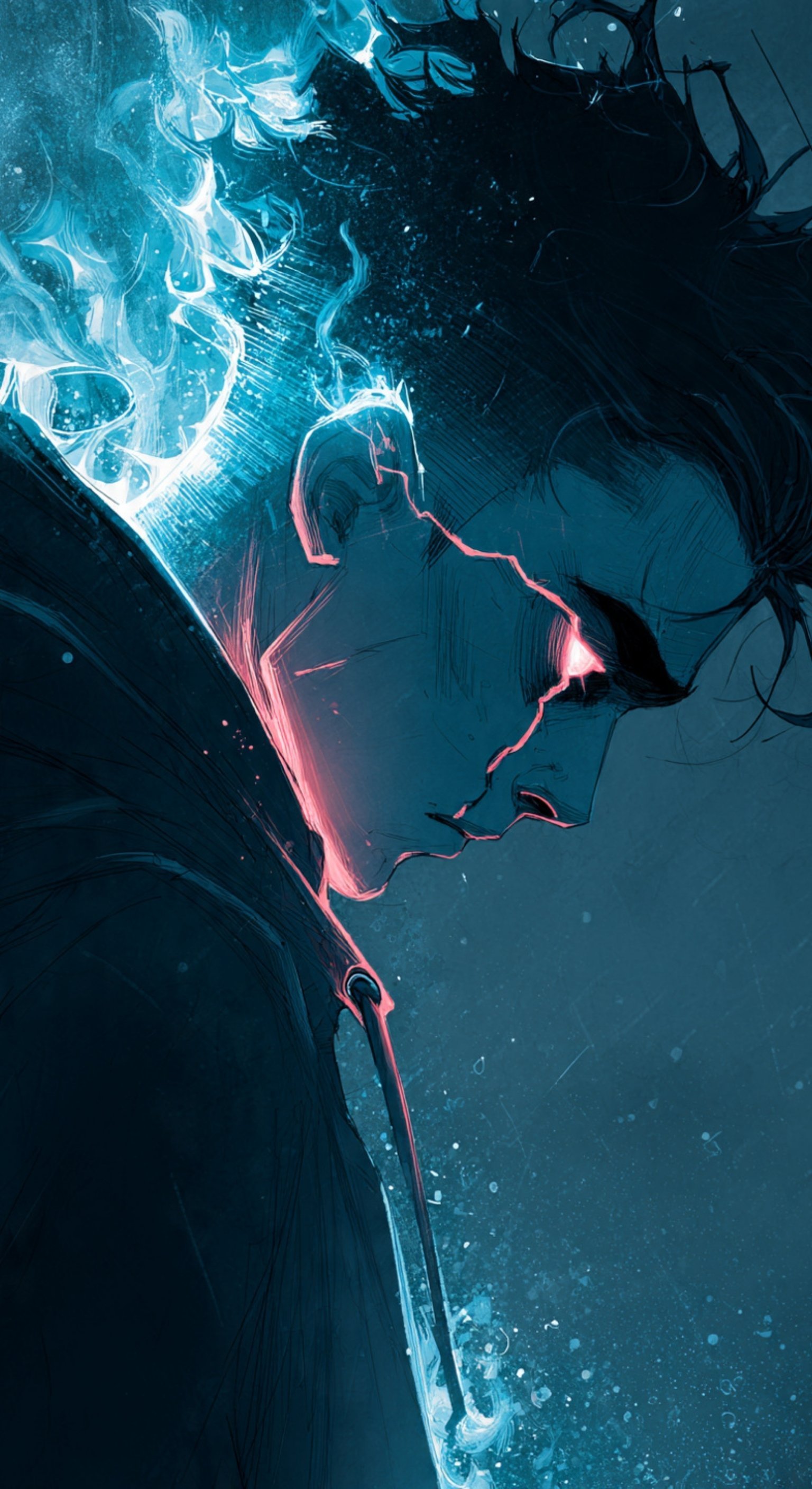 Dark Anime Aesthetic Profile with Neon Blue Glow