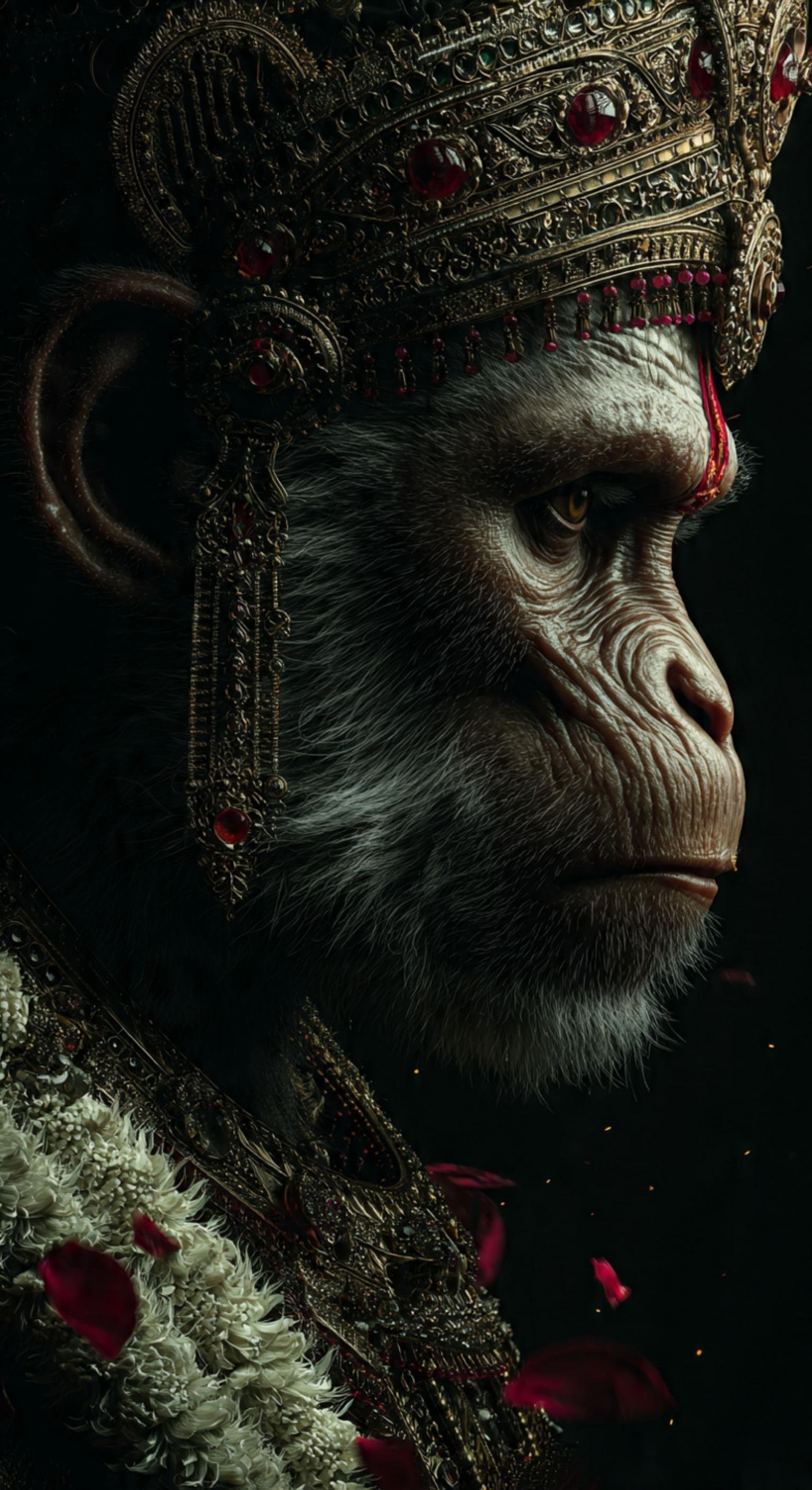 Royal Hanuman Portrait in Dark Cinematic Art Style