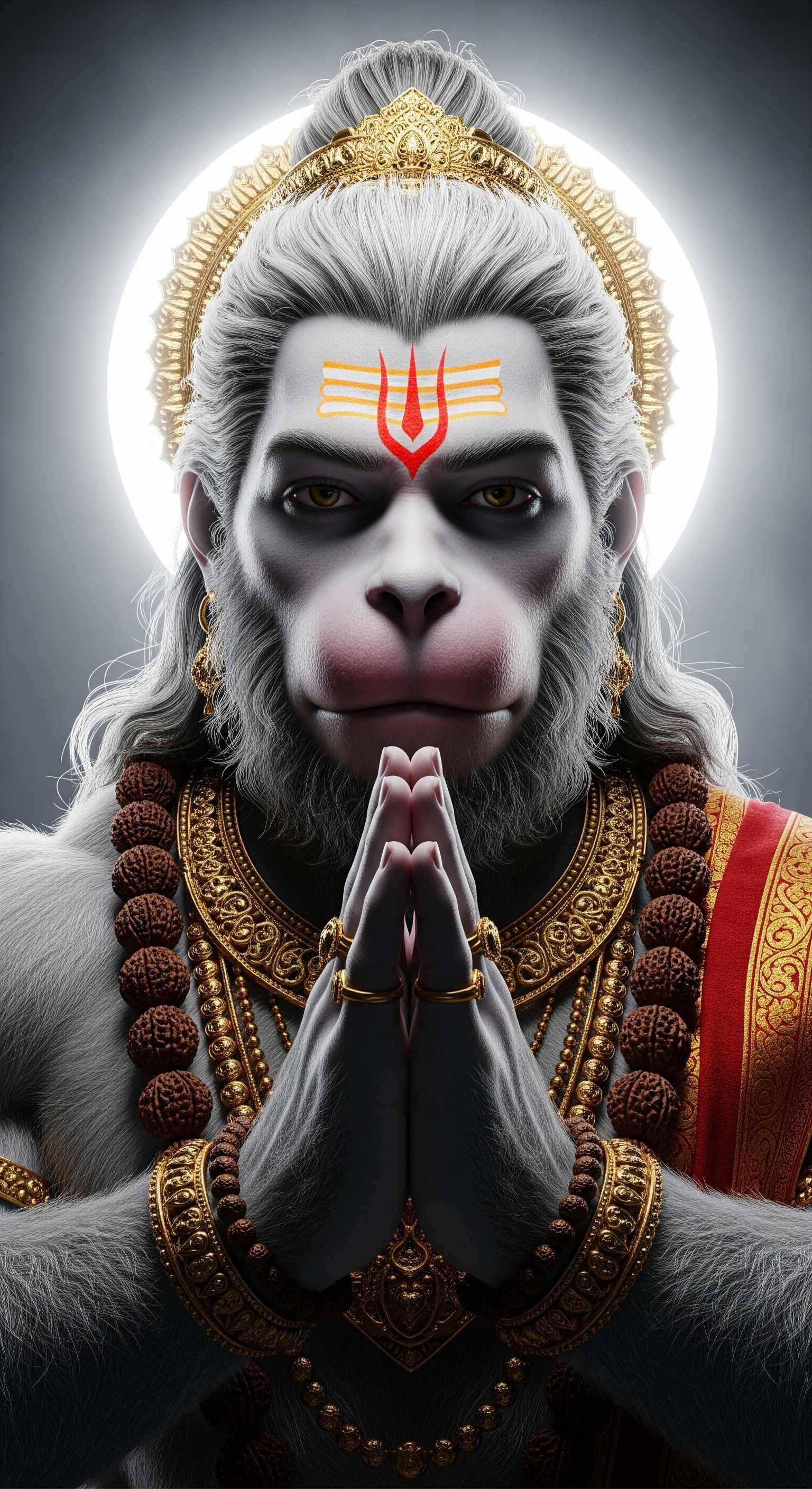 Divine Hanuman Ji in Namaskar Pose with Sacred Aura
