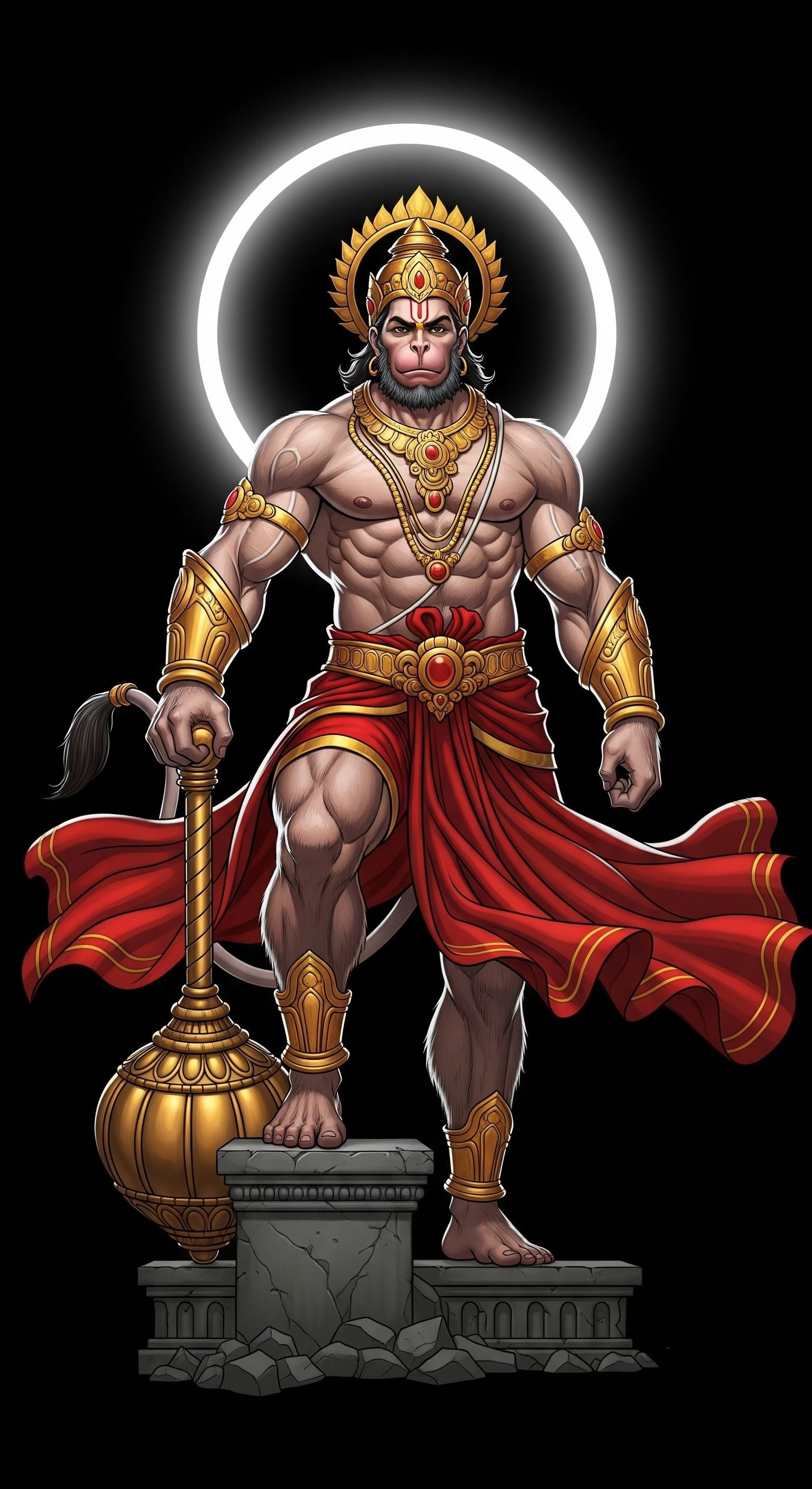 Powerful Lord Hanuman Standing with Gada and Divine Aura