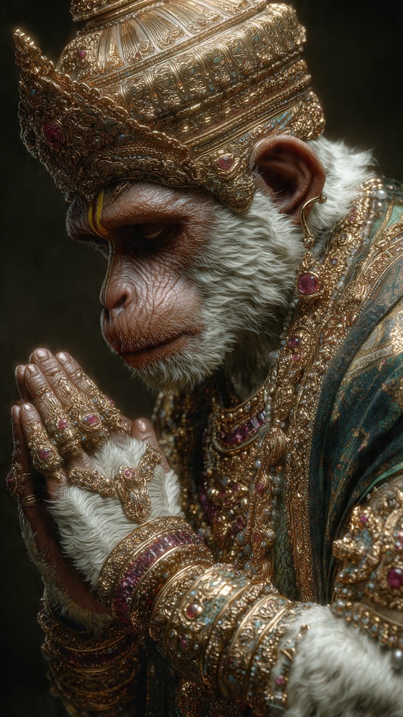 Serene Lord Hanuman in Royal Namaskar Pose