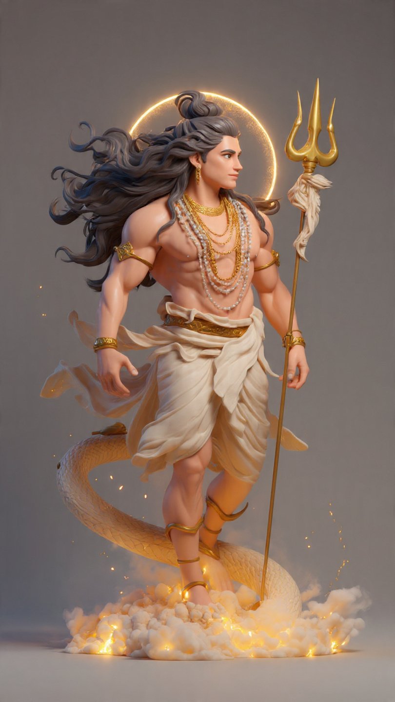 Divine Lord Shiva Standing with Trishul and Golden Aura
