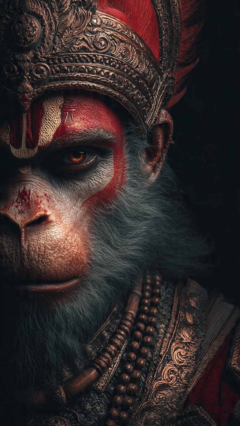 Fierce Lord Hanuman Close-Up Devotional Wallpaper