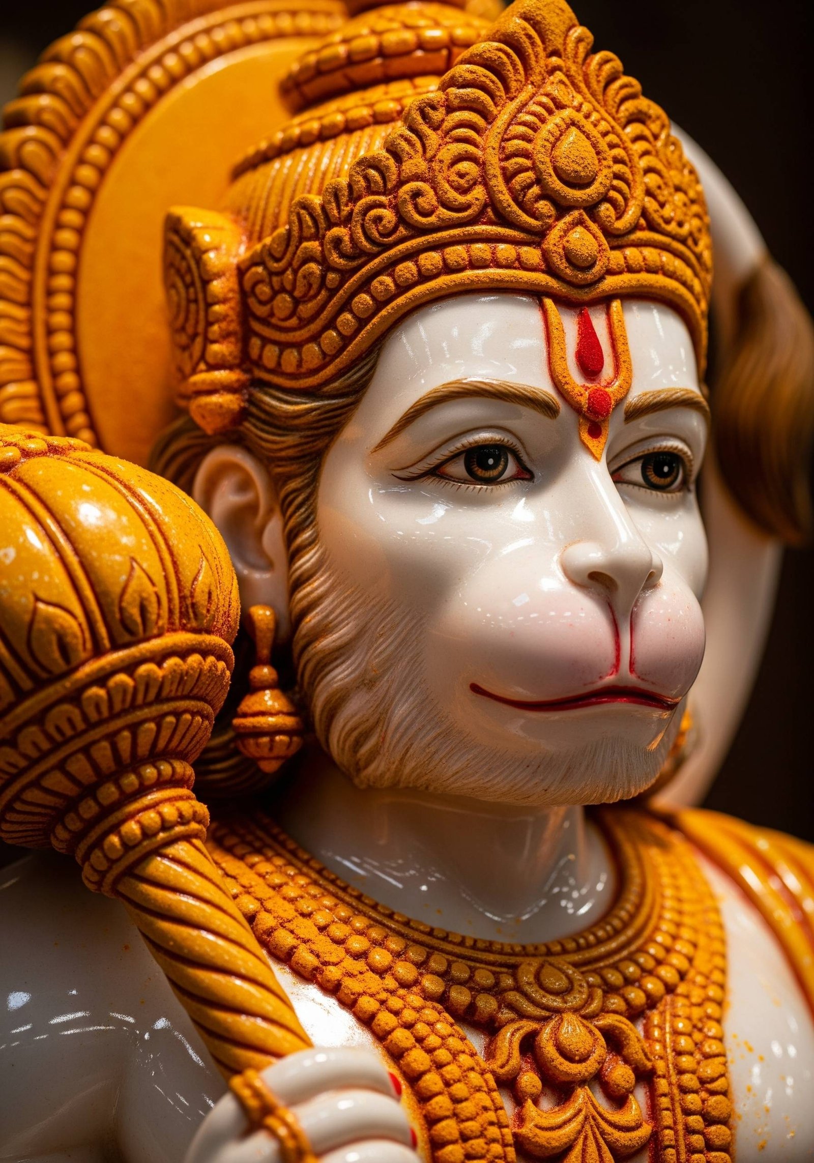 Divine Hanuman Marble Idol Close-Up