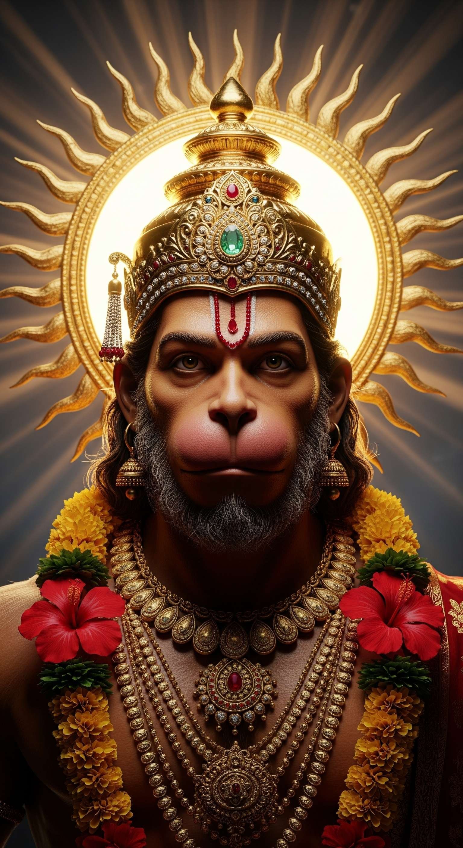 Divine Hanuman Ji Royal Portrait 4K Wallpaper