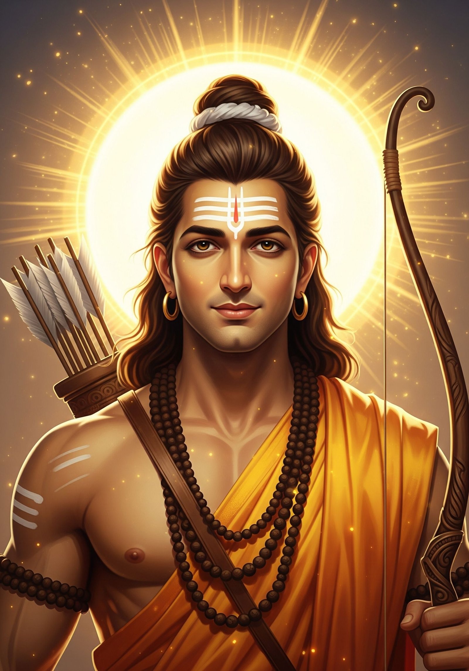 Divine Lord Rama Golden Aura Portrait – HD Wallpaper
