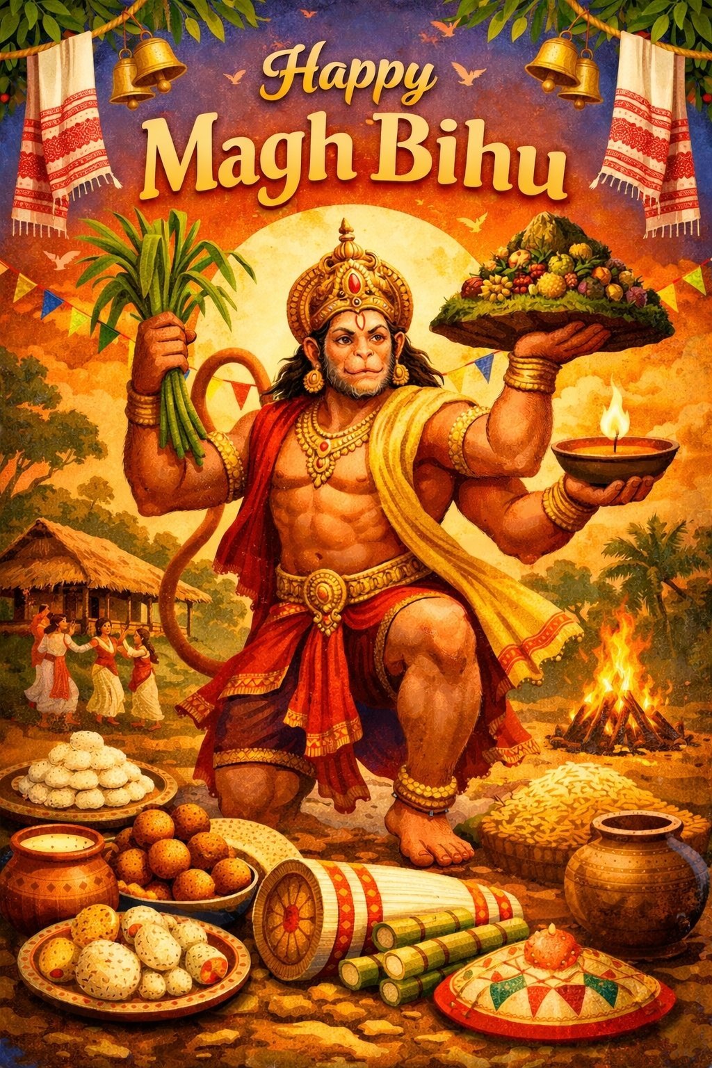 Happy Magh Bihu Hanuman Celebration Poster
