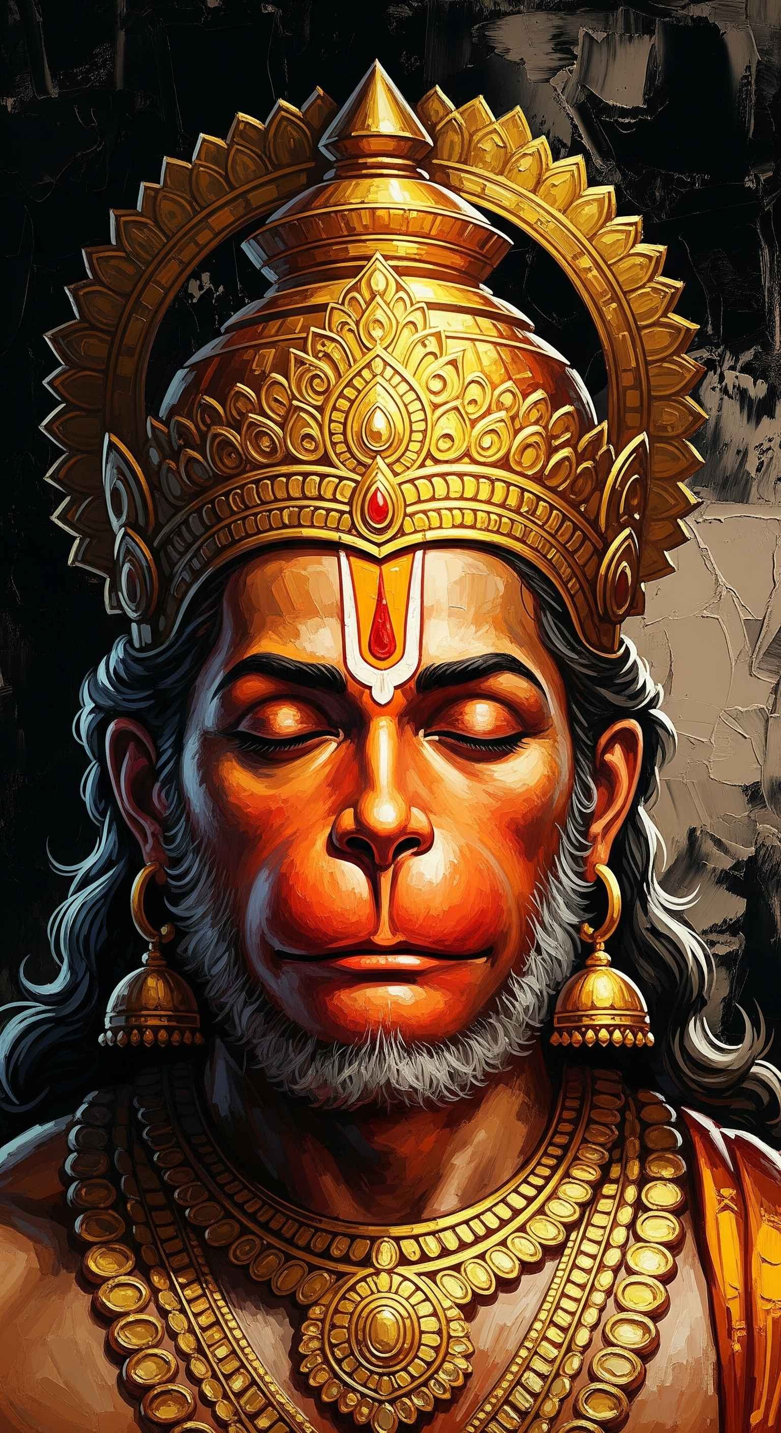 Divine Hanuman Meditation Golden Crown Artwork