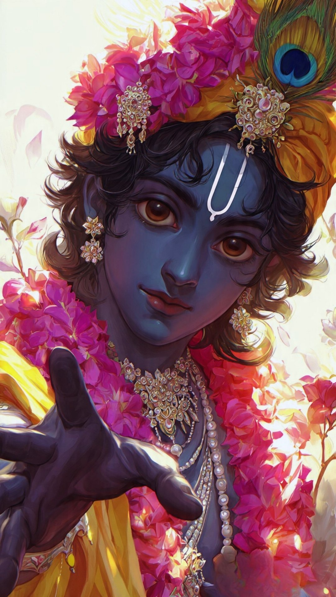 Divine Shri Krishna Blessing Devotional Wallpaper