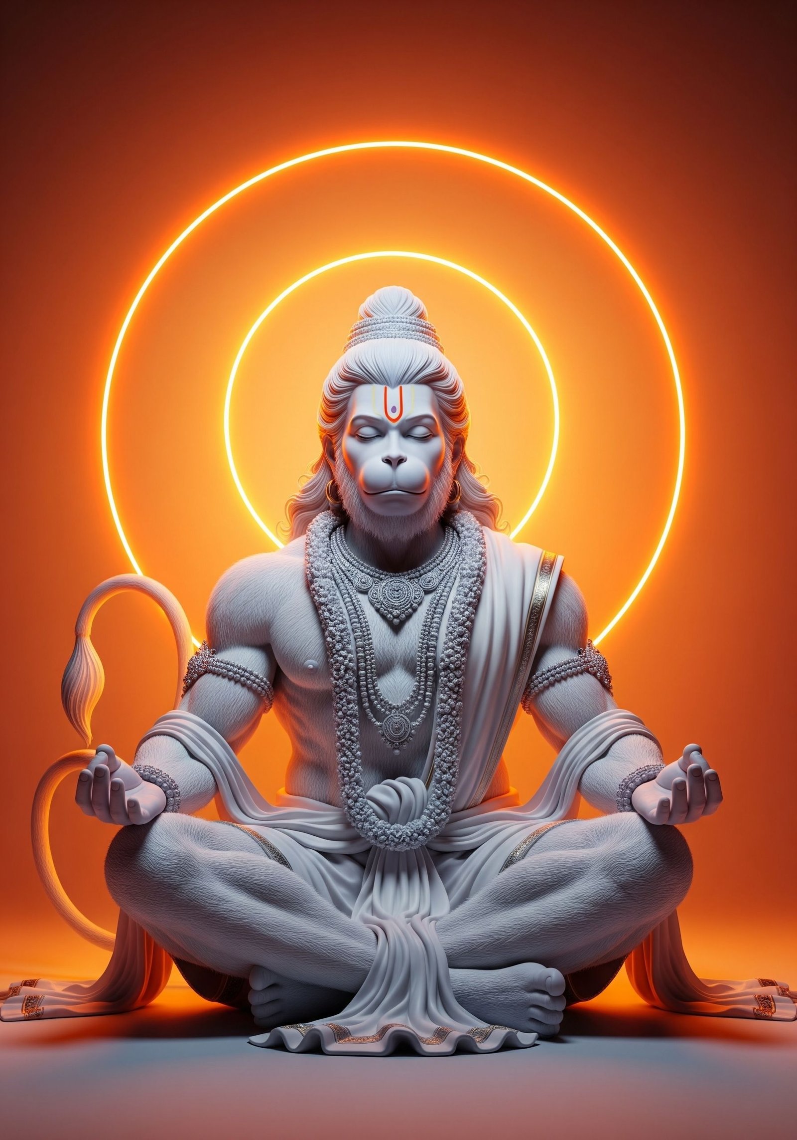 Meditating Lord Hanuman with Glowing Halo Wallpaper