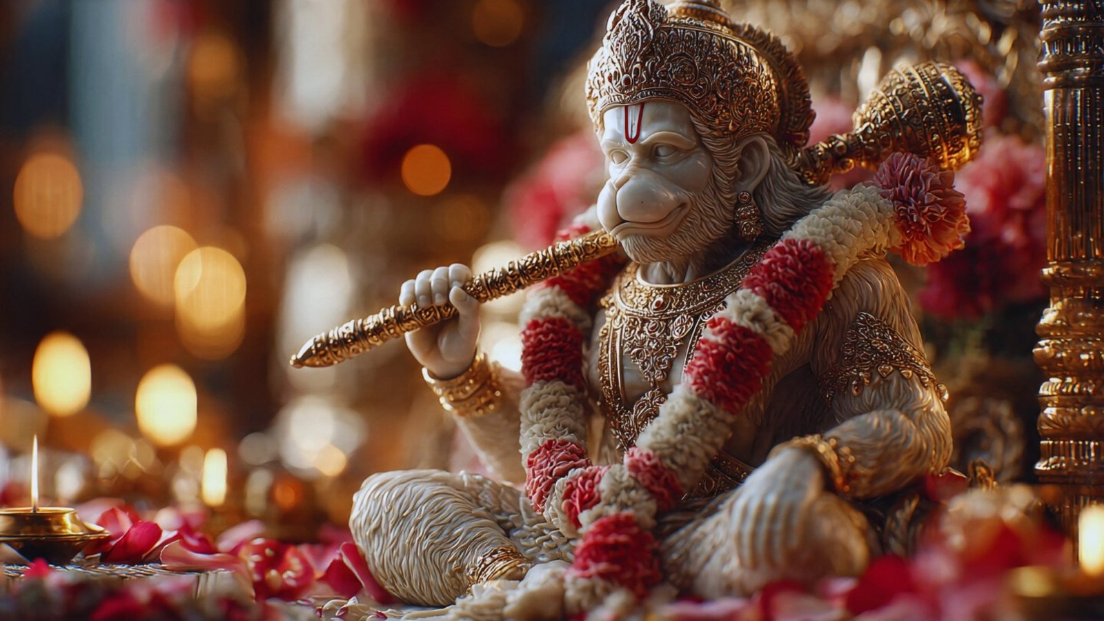 Shri Hanuman Idol Playing Flute Devotional Wallpaper