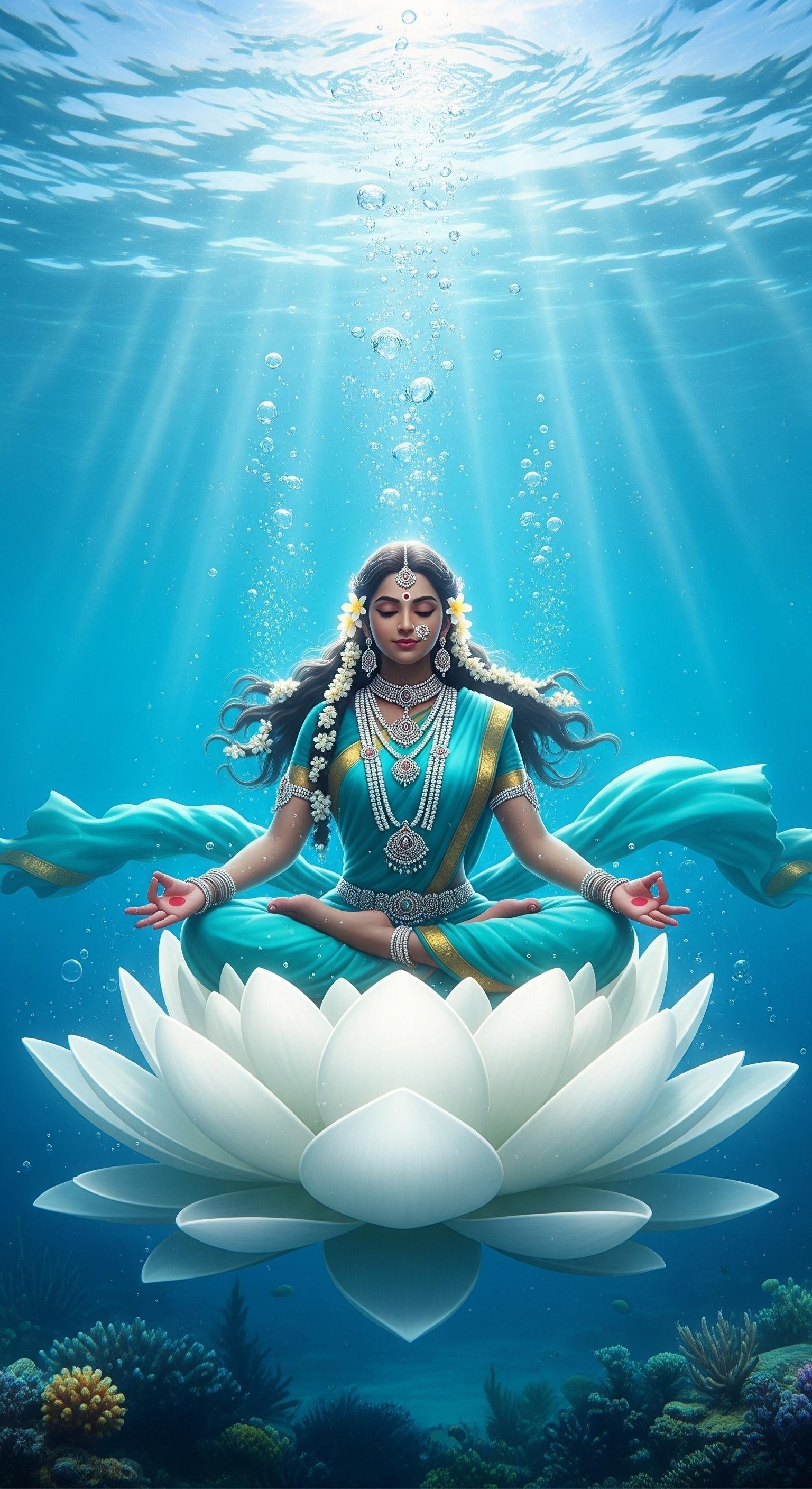 Divine Goddess Meditation Underwater Lotus