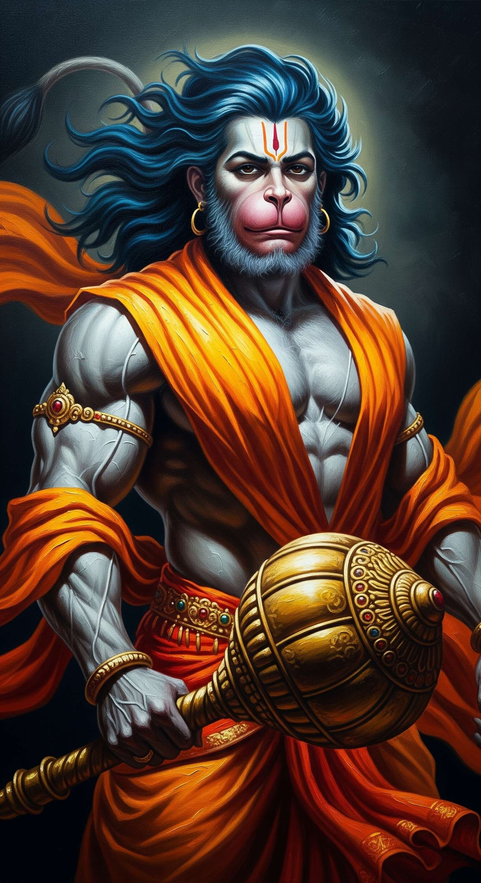 Divine Lord Hanuman with Gada – Powerful Devotional Artwork