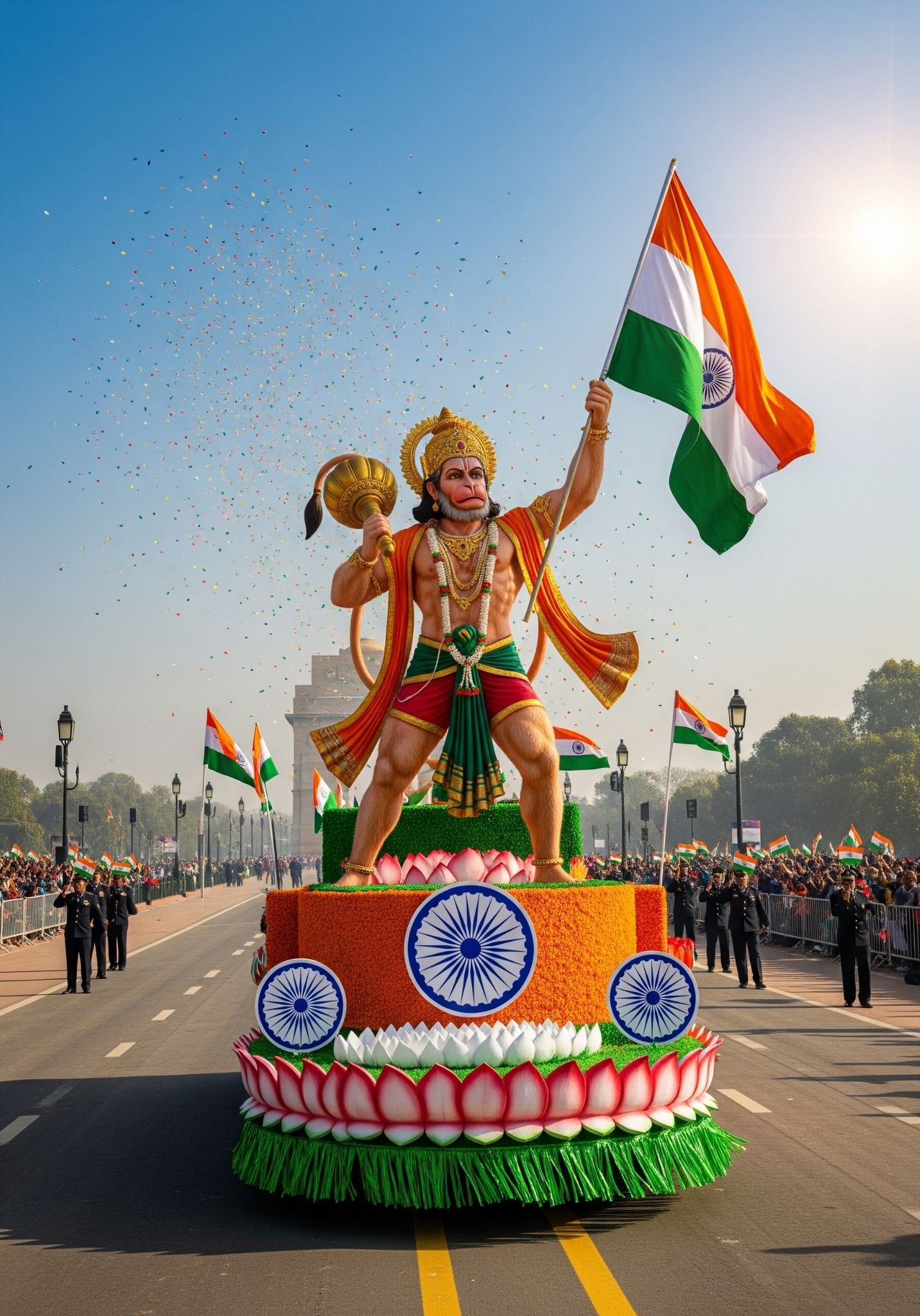 Patriotic Hanuman with Indian Flag at Republic Day Parade