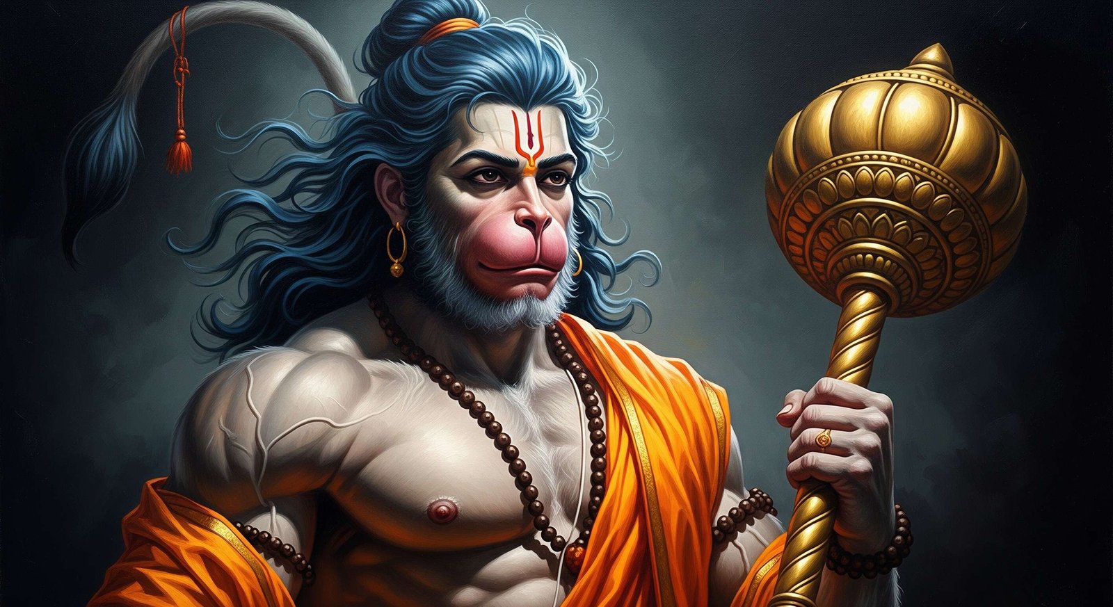 Powerful Lord Hanuman with Gada – Divine Strength Wallpaper