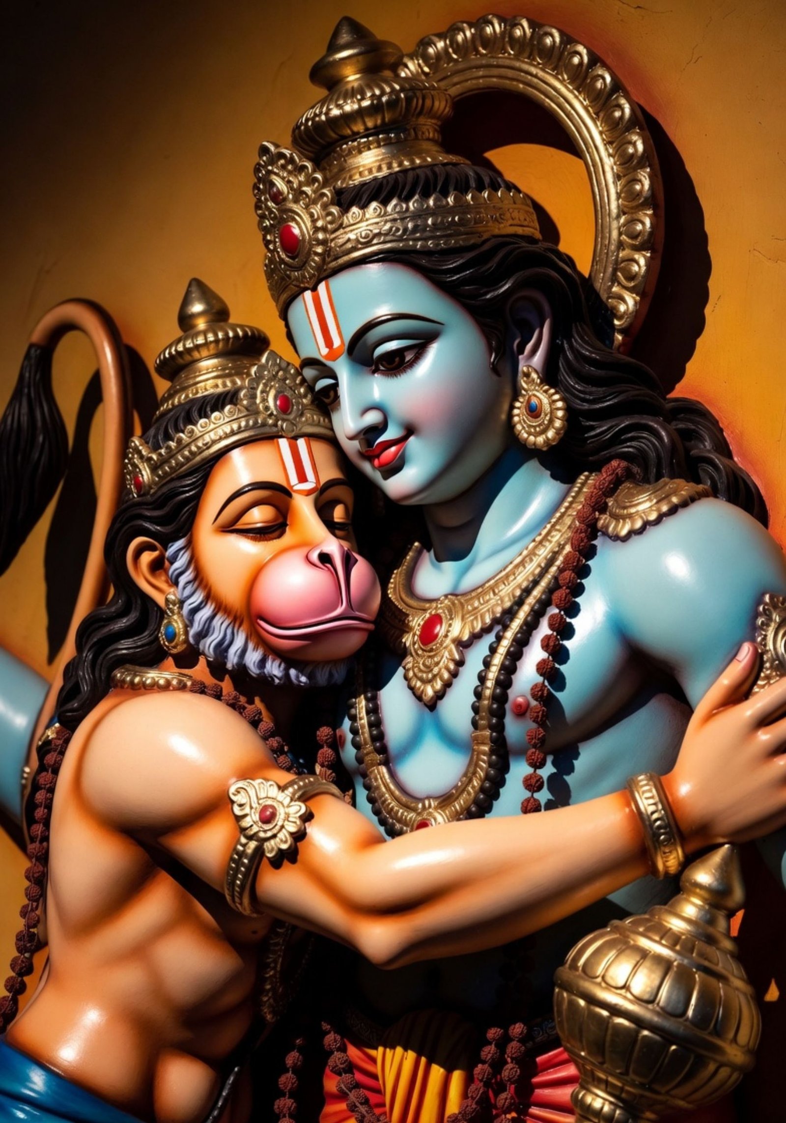 Lord Ram Embracing Hanuman in Eternal Divine Love