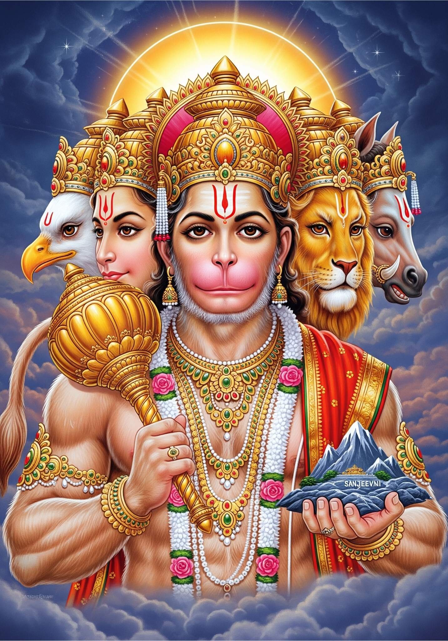 Panchmukhi Hanuman Holding Sanjeevani with Divine Power
