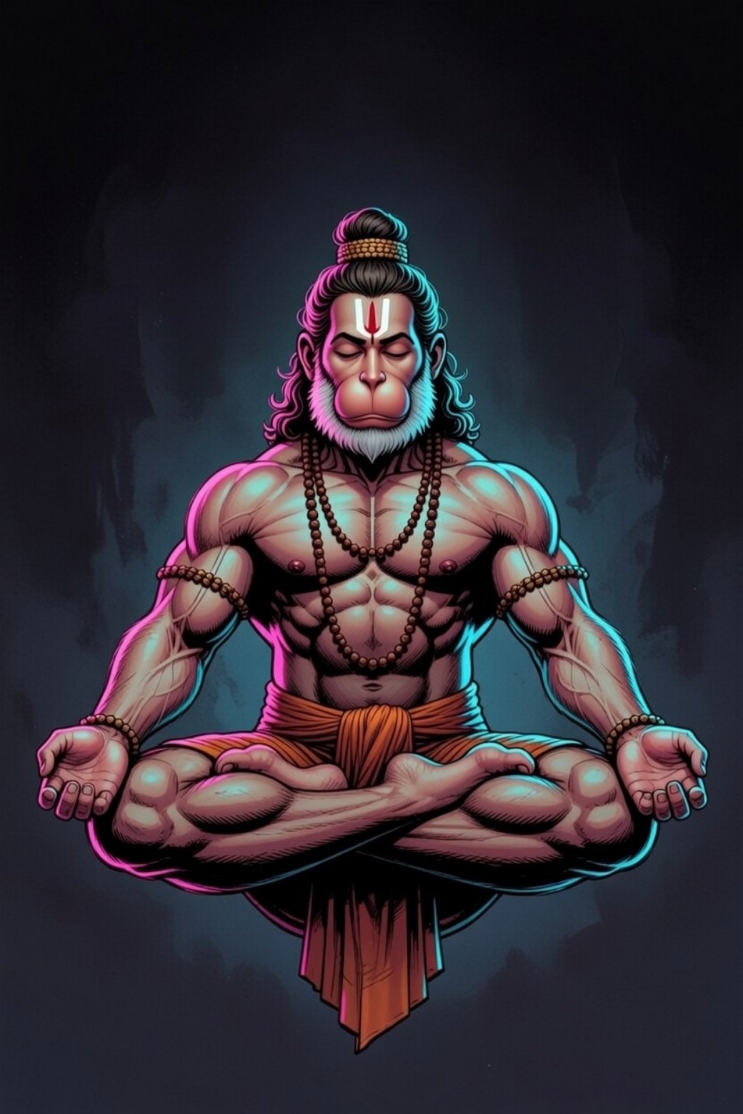 Meditating Lord Hanuman Neon Art with Divine Inner Power