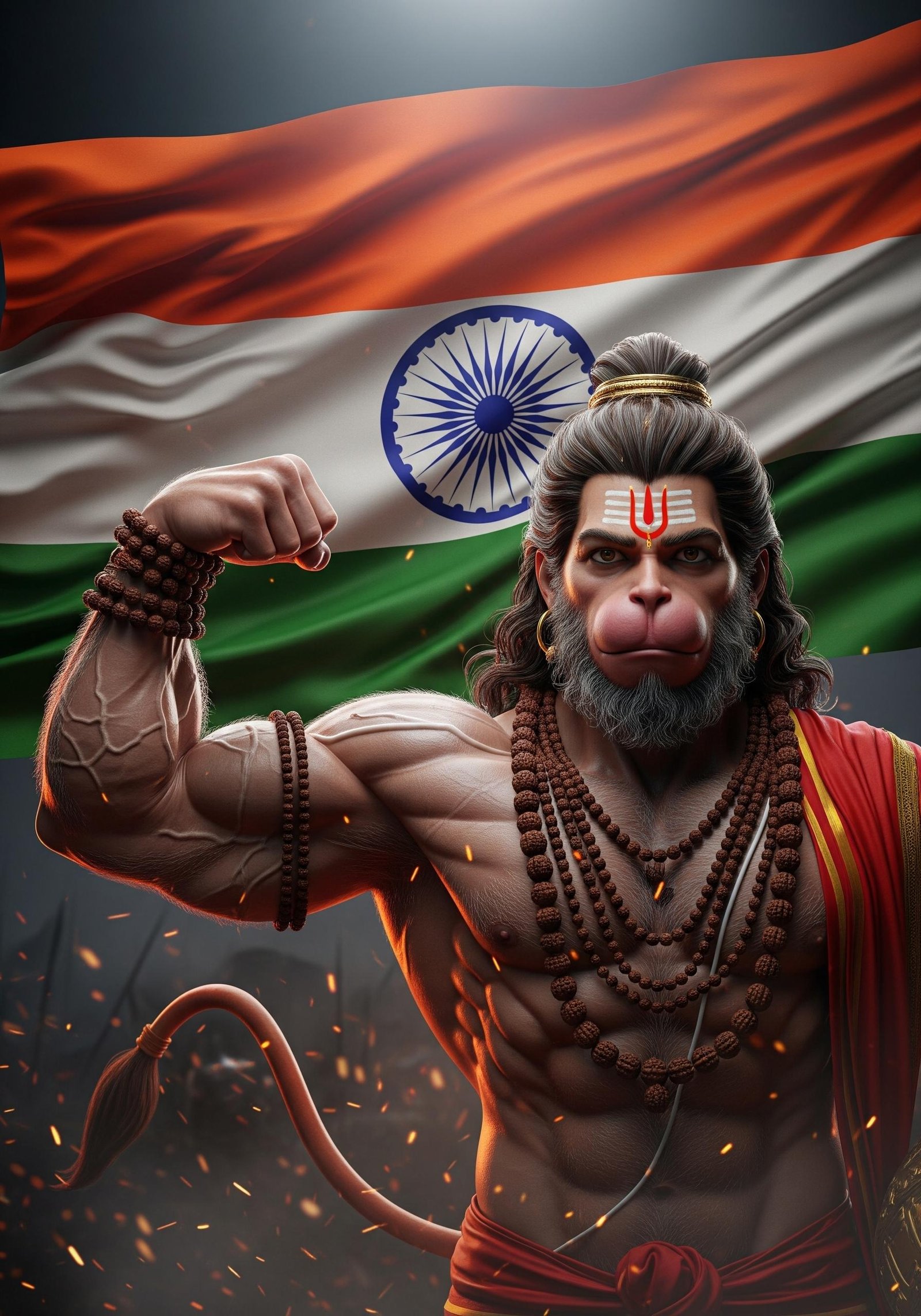 Veer Hanuman with Indian Flag – Symbol of Strength and Patriotism