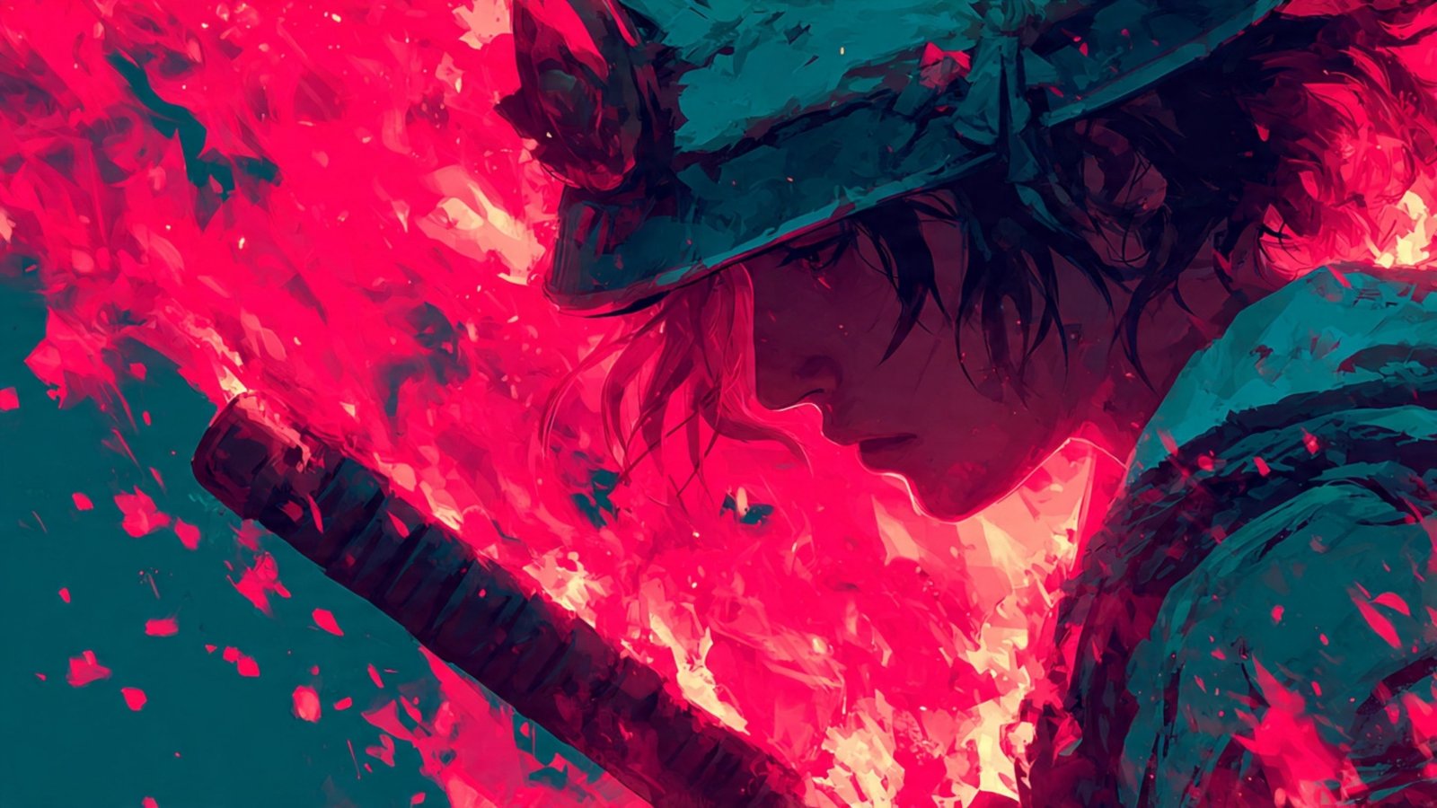 Lone Warrior in Crimson Flames – Dark Anime Samurai Art