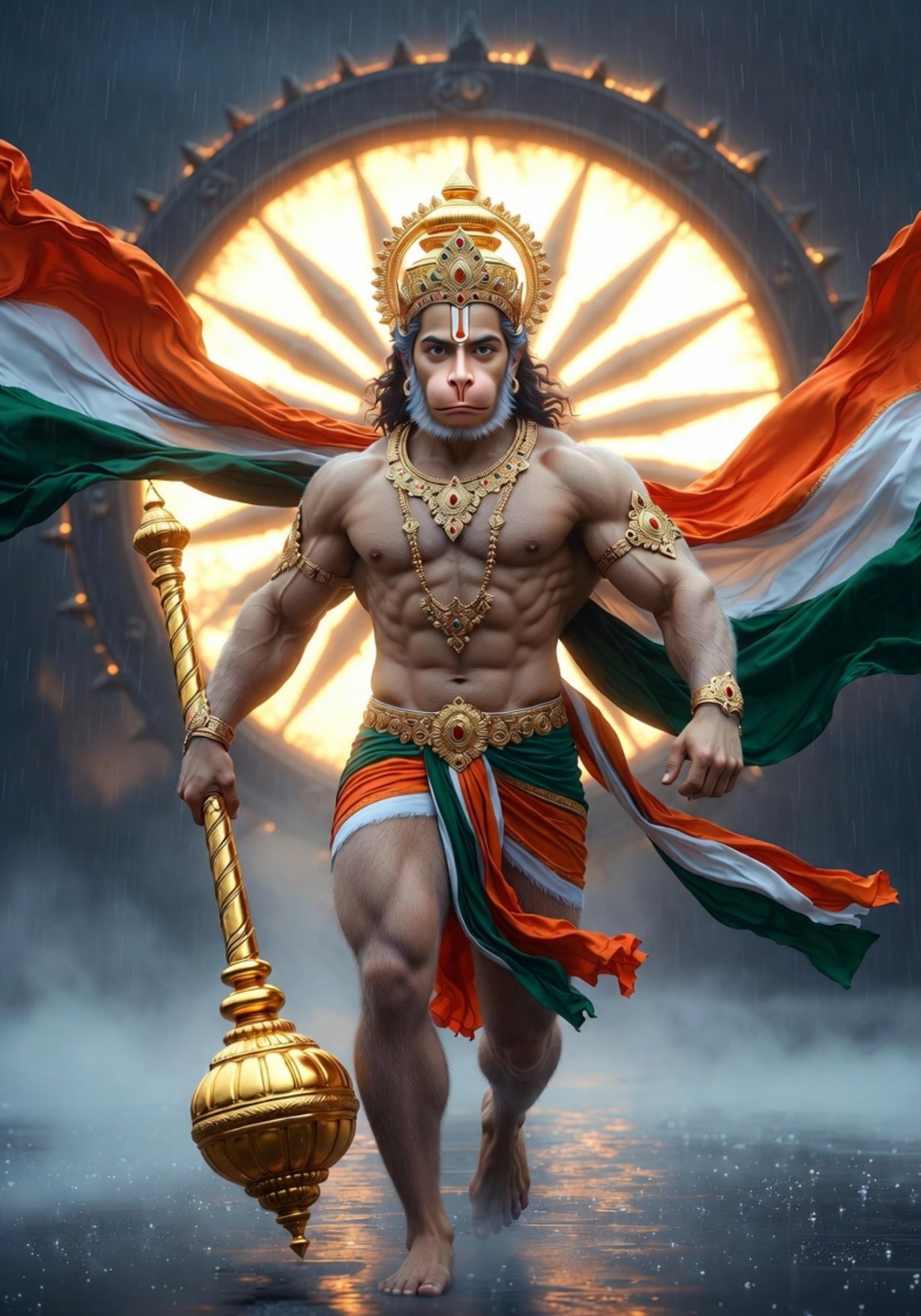 Veer Hanuman with Indian Flag – Symbol of Strength and Patriotism