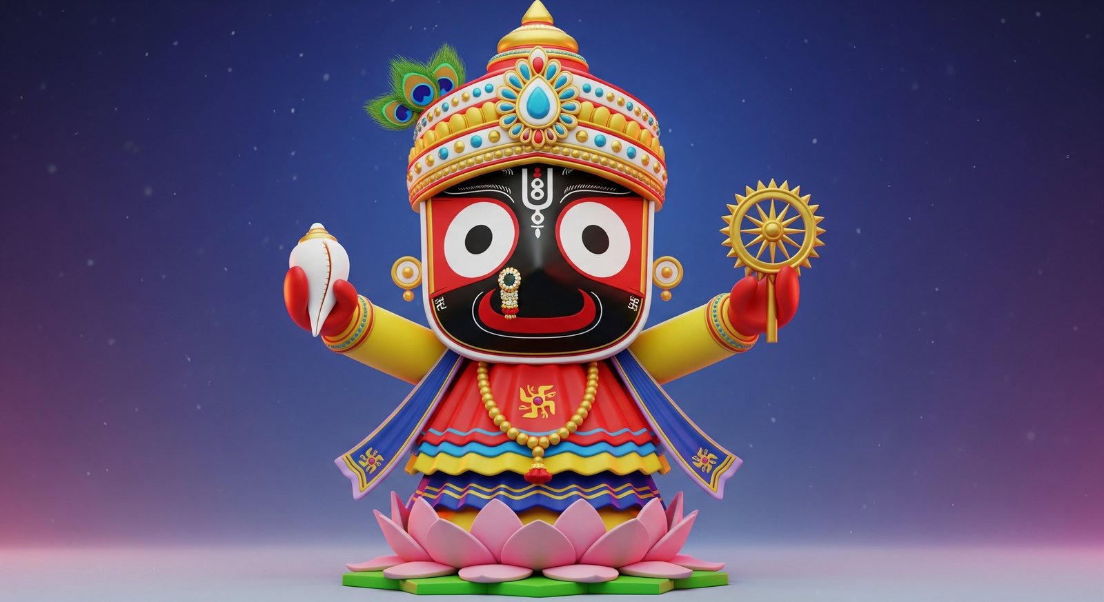 Lord Jagannath on Lotus – Colorful 3D Devotional Art
