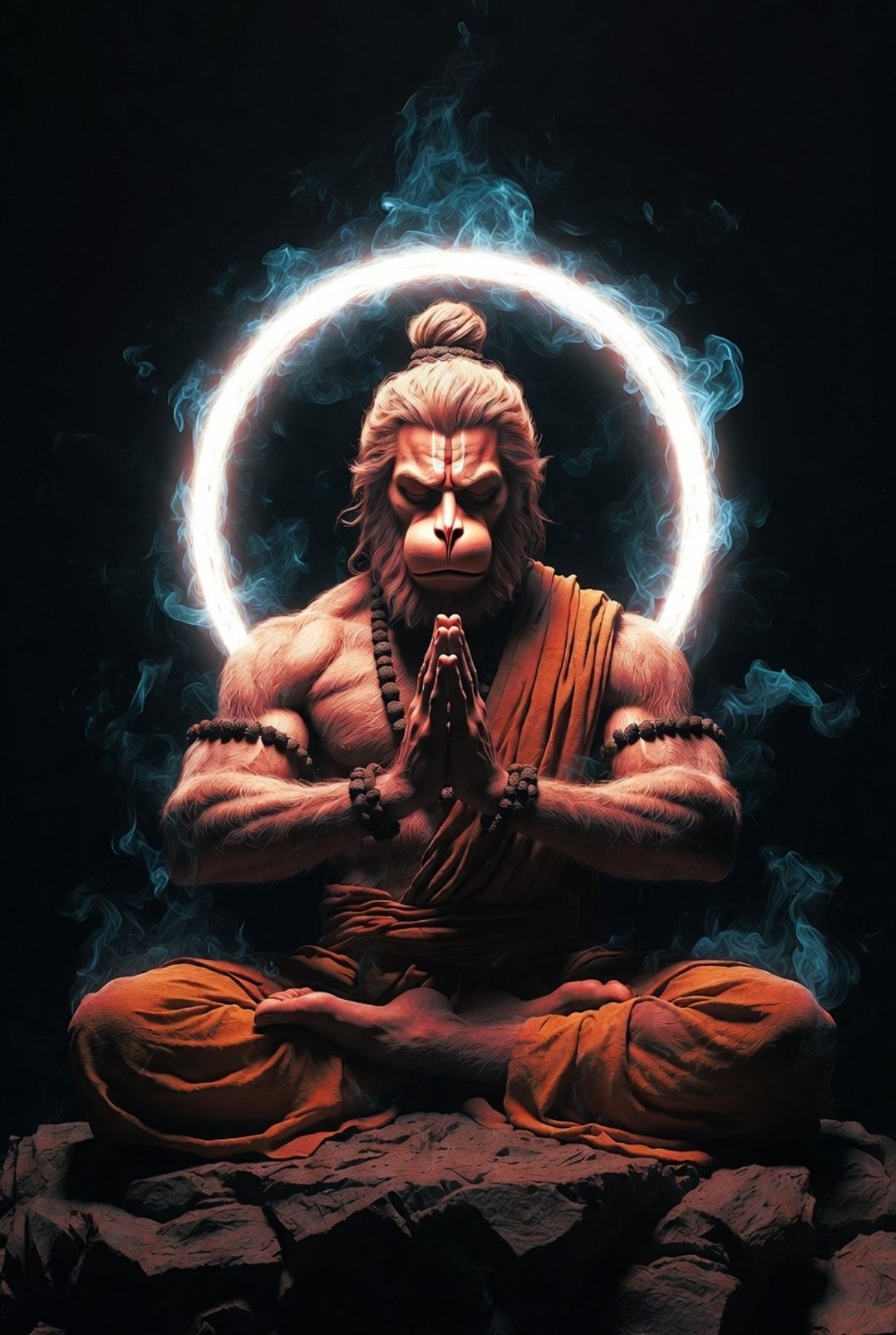 Meditating Hanuman with Divine Energy Aura