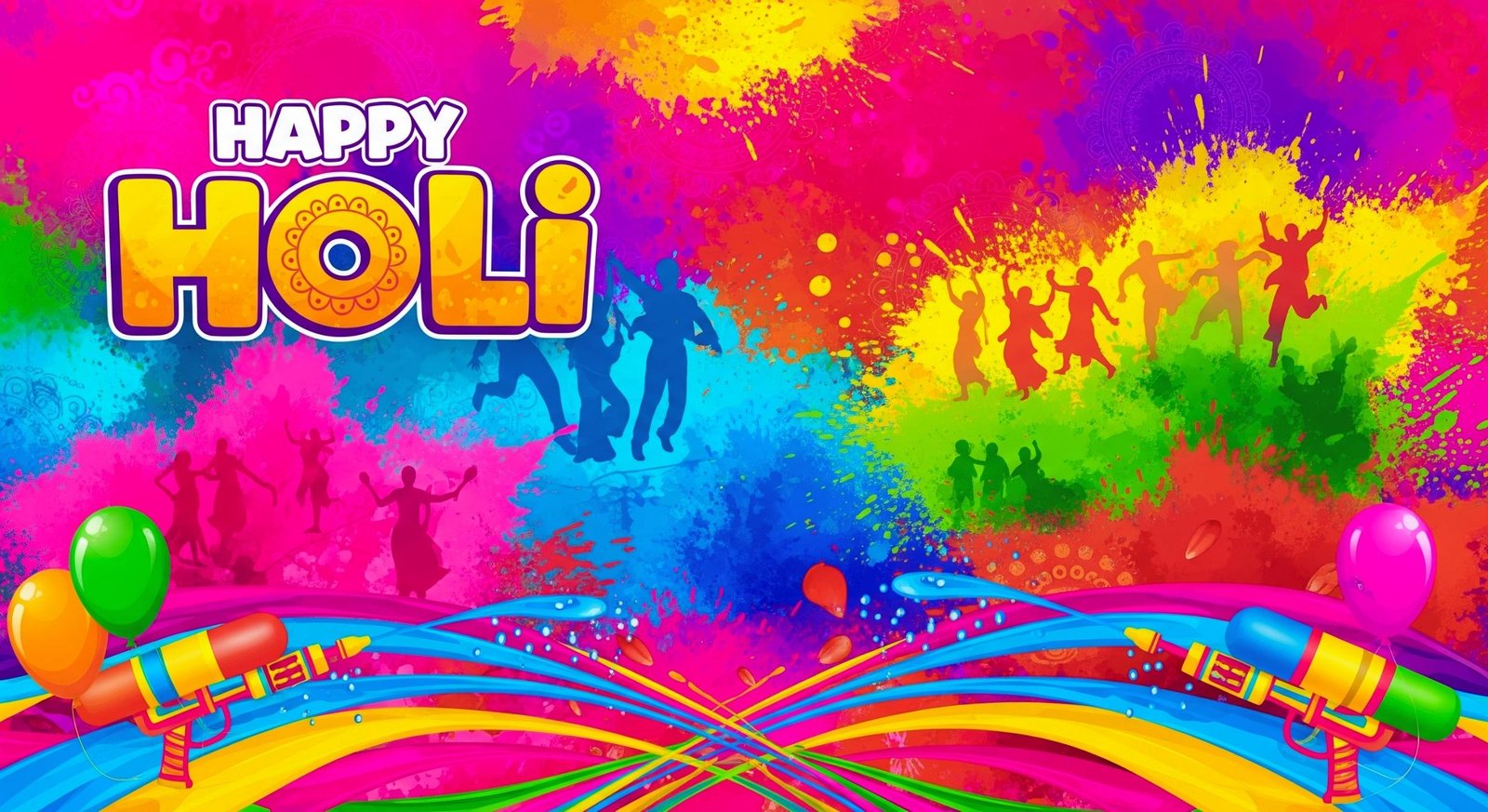 Happy Holi Celebration Art with Colors, Water Guns and Joy