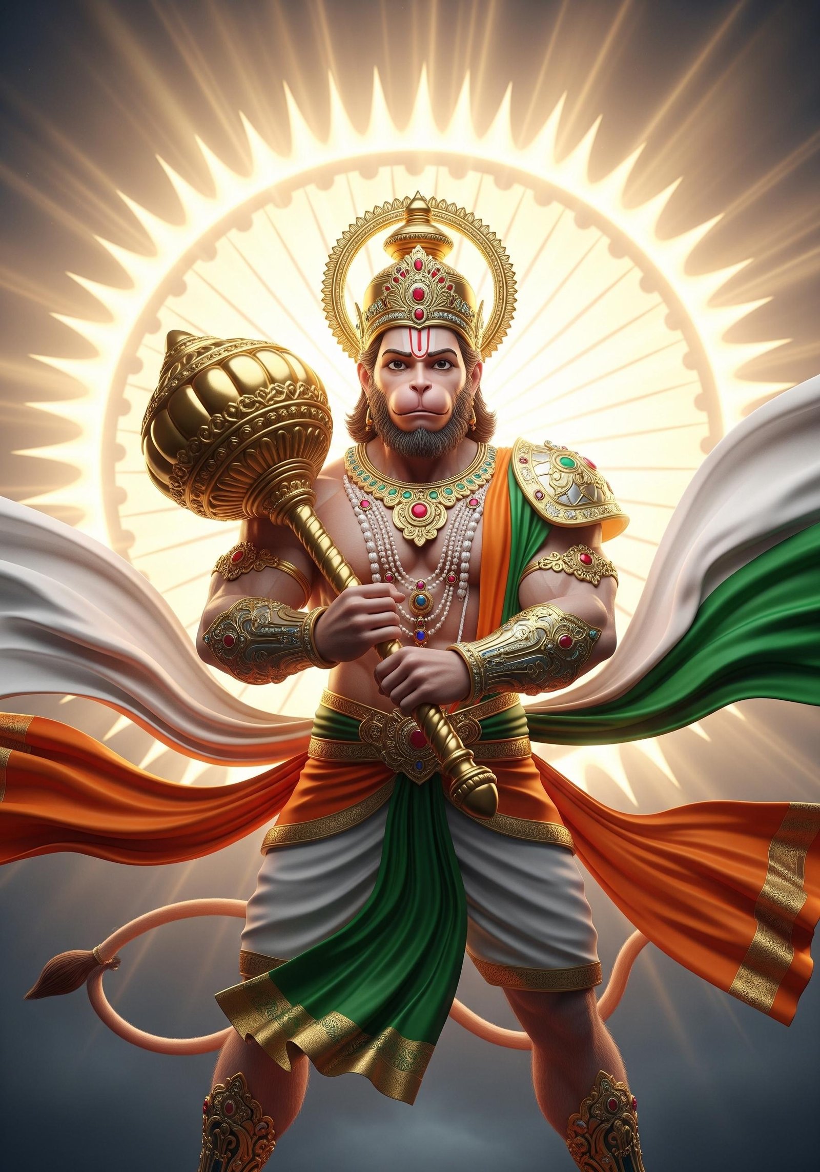 Powerful Hanuman with Golden Gada and Divine Aura