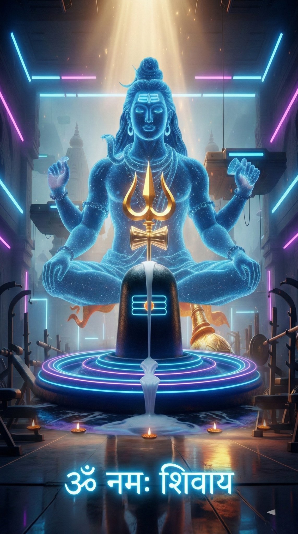 Futuristic Lord Shiva Neon Art with Om Namah Shivaya