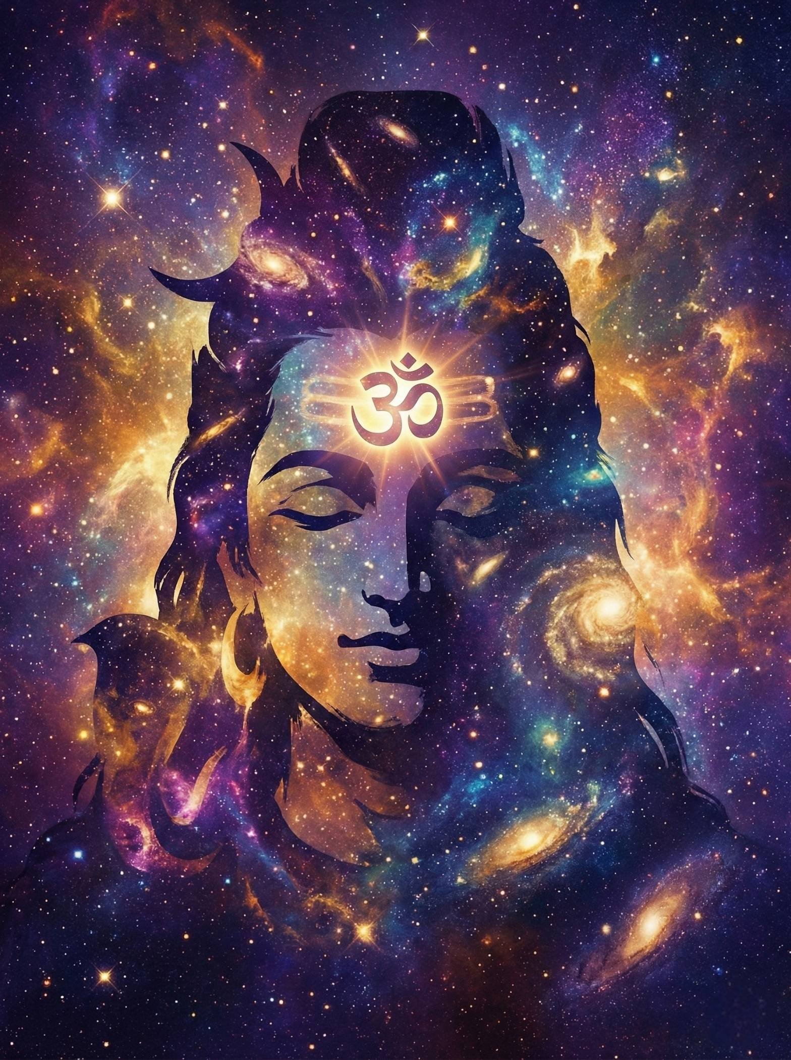 Cosmic Lord Shiva Galaxy Art with Sacred Om Glow