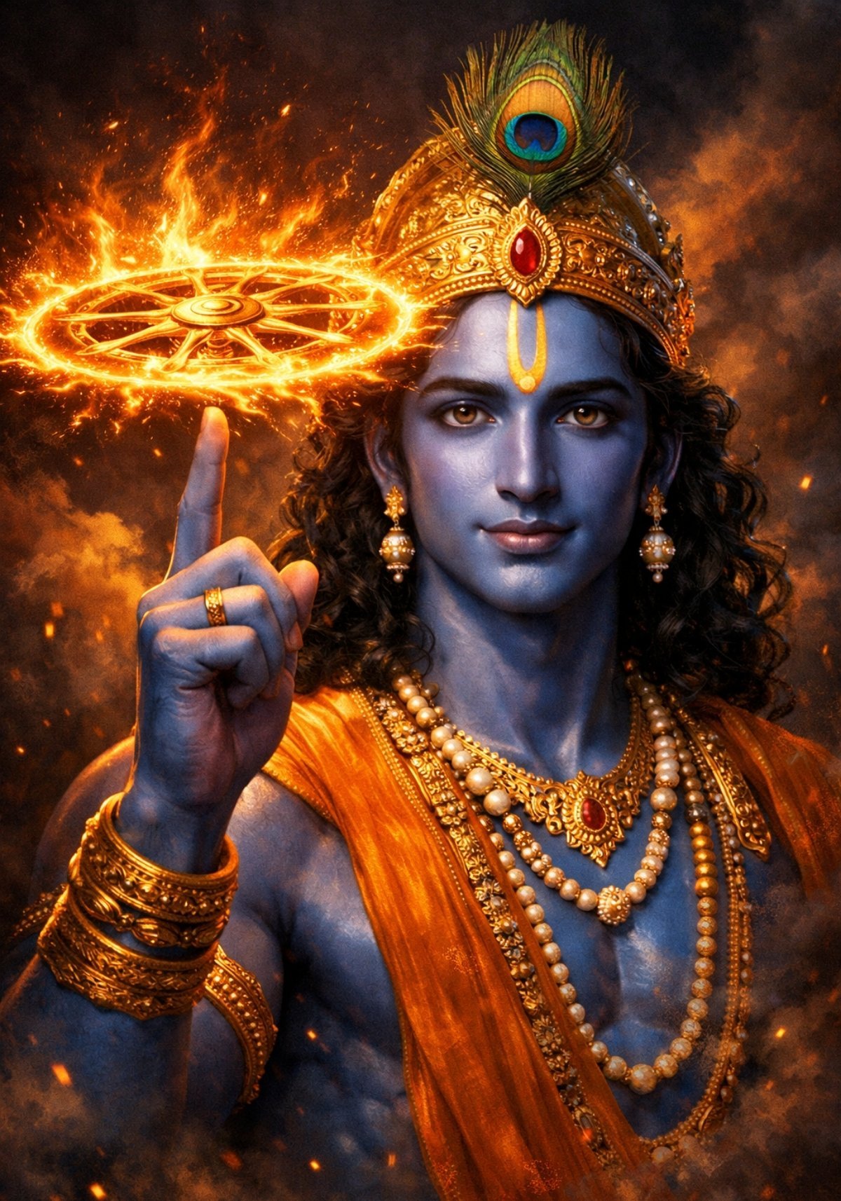 Lord Krishna with Fiery Sudarshan Chakra
